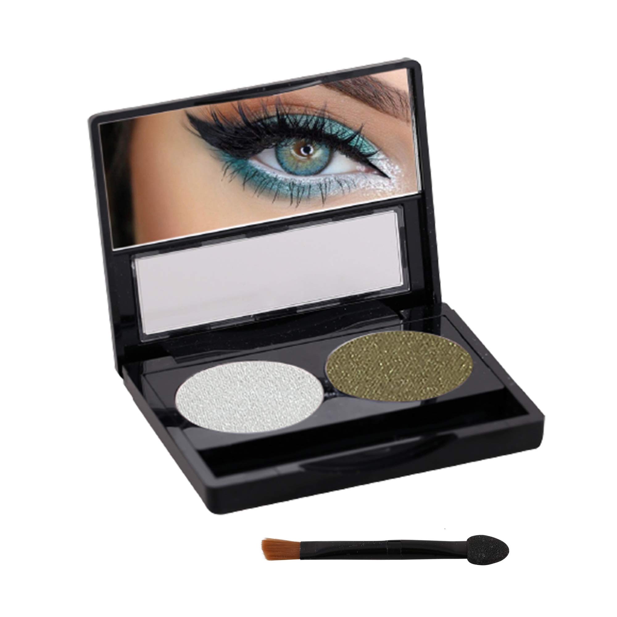 Isabelle Dupont Long-Lasting Soft & Shiny Eyeshadow Palette with Angled Brush, Sponge & Mirror - Beige & Dark Moss Green (1 Pack) | Perfect for Day to Night Makeup Looks, Professional Makeup Artists & On-the-Go Touchups