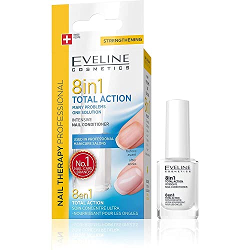 Eveline Cosmetics Total Action 8-in-1 Intensive Nail Treatment & Conditioner - Strengthen, Repair & Nourish Dry Brittle Nails | Perfect for Manicures, Pedicures & At-Home Nail Care