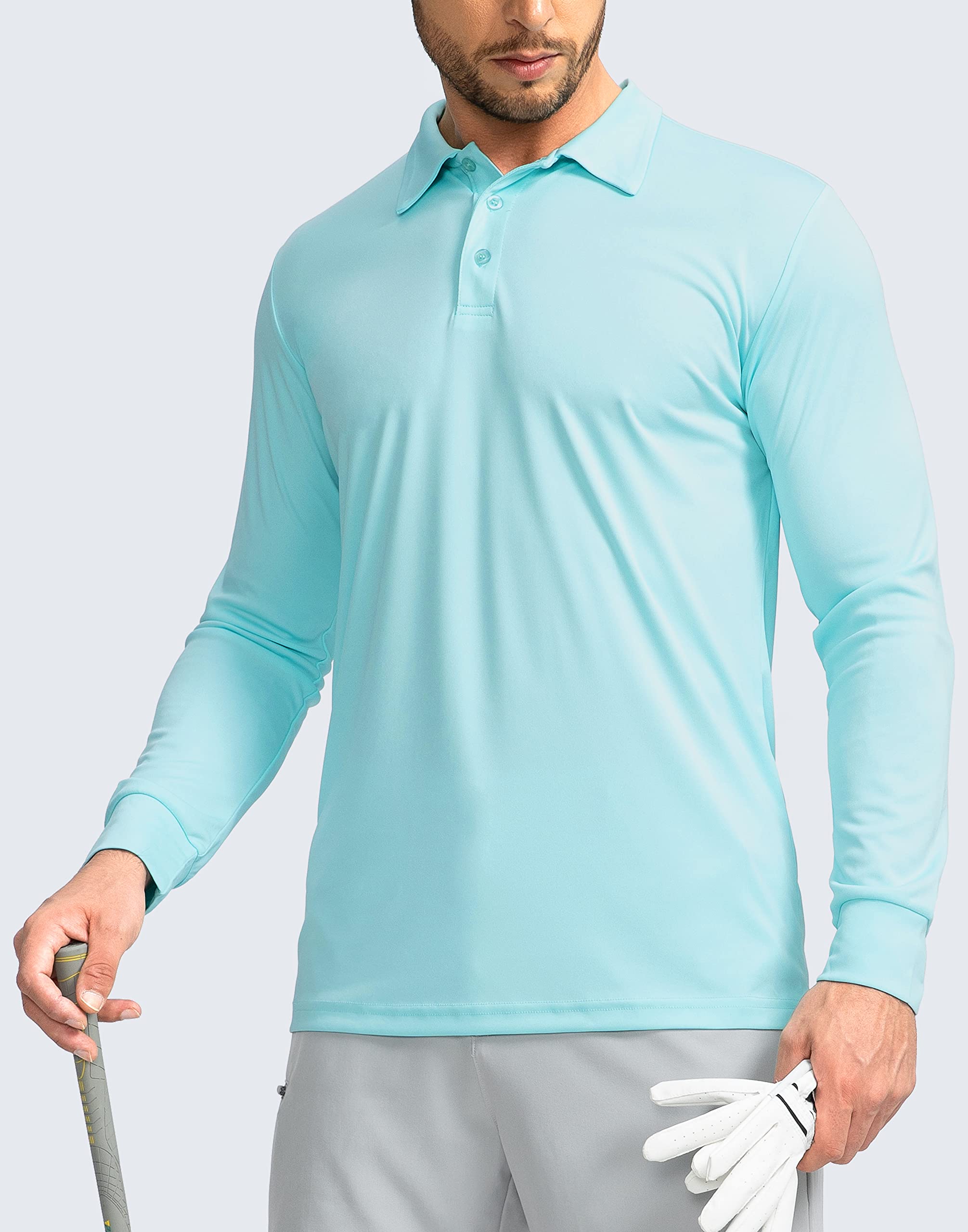 Men's Long Sleeve Polo Shirt - UPF 50+ Sun Protection Golf & Casual Shirt - Lightweight Moisture Wicking for Golf, Work, Fishing & Outdoor Activities