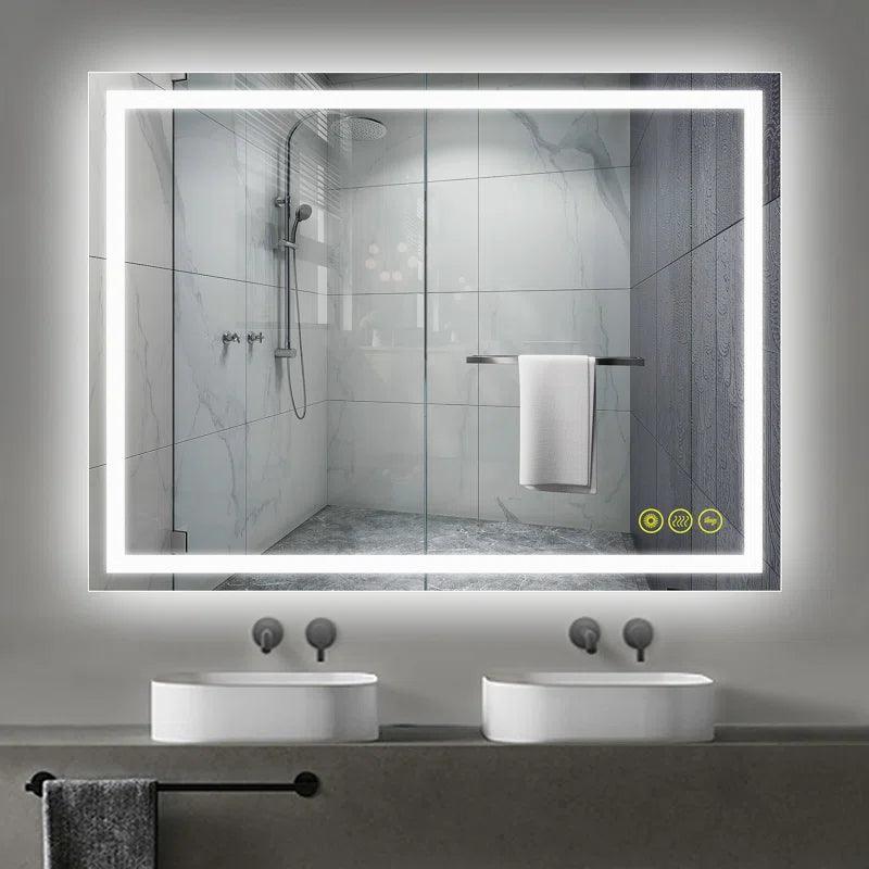 Anti-Fog LED Bathroom Mirror with Backlit Illumination - Touch Switch & Dimmable Light for Makeup Vanity, Shaving, and Home Decor