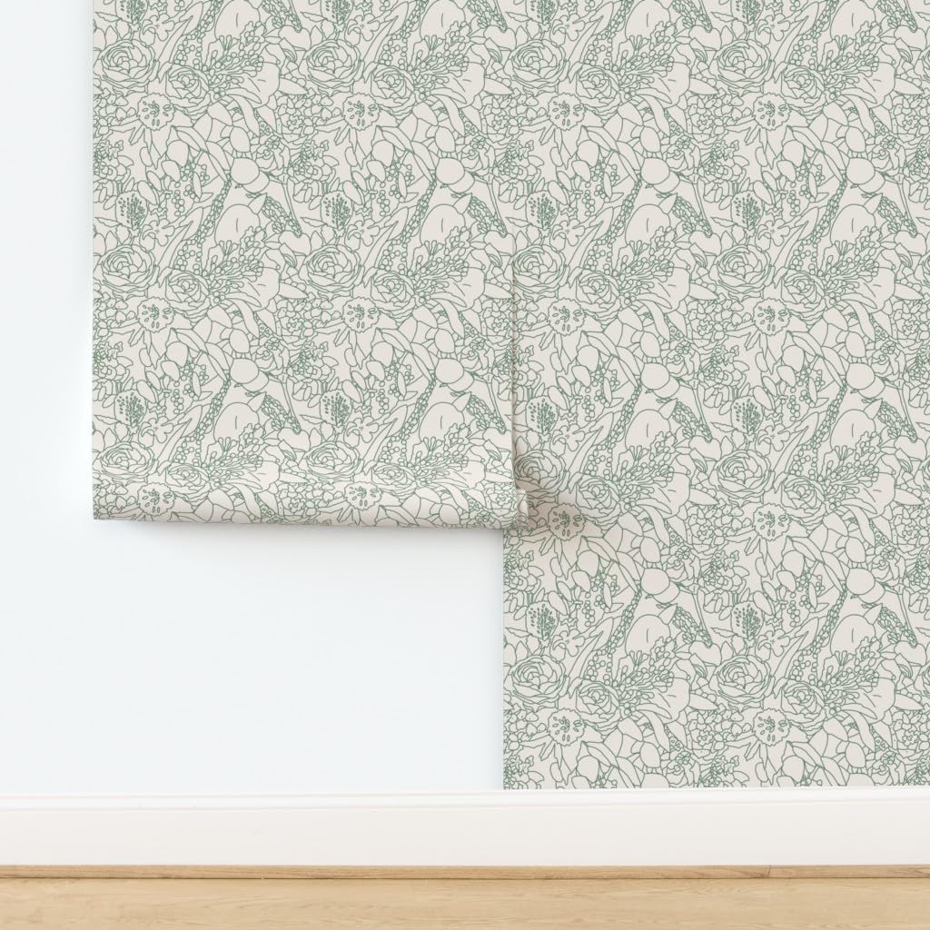 12ft x 2ft Peel & Stick Removable Wallpaper - Floral Botanical Sage Green Leaf Design by Spoonflower | Perfect for Bedroom, Living Room & Nursery Decor