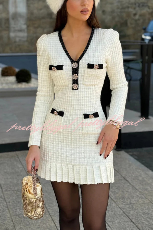 Stylish Waffle Knit Mini Dress with V-Neck & Ruffles - Perfect for Date Night, Party Wear & Casual Outings