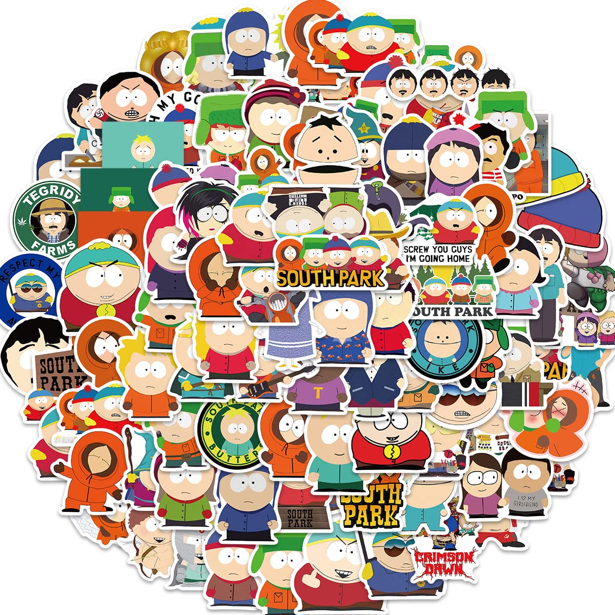100pcs South Park Cartoon Stickers - Die Cut Vinyl Large Variety Pack for Laptop, Water Bottle, Scrapbooking | Perfect for Teens, Kids Room Decor, Party Supplies & DIY Crafts (Indoor/Outdoor Use)