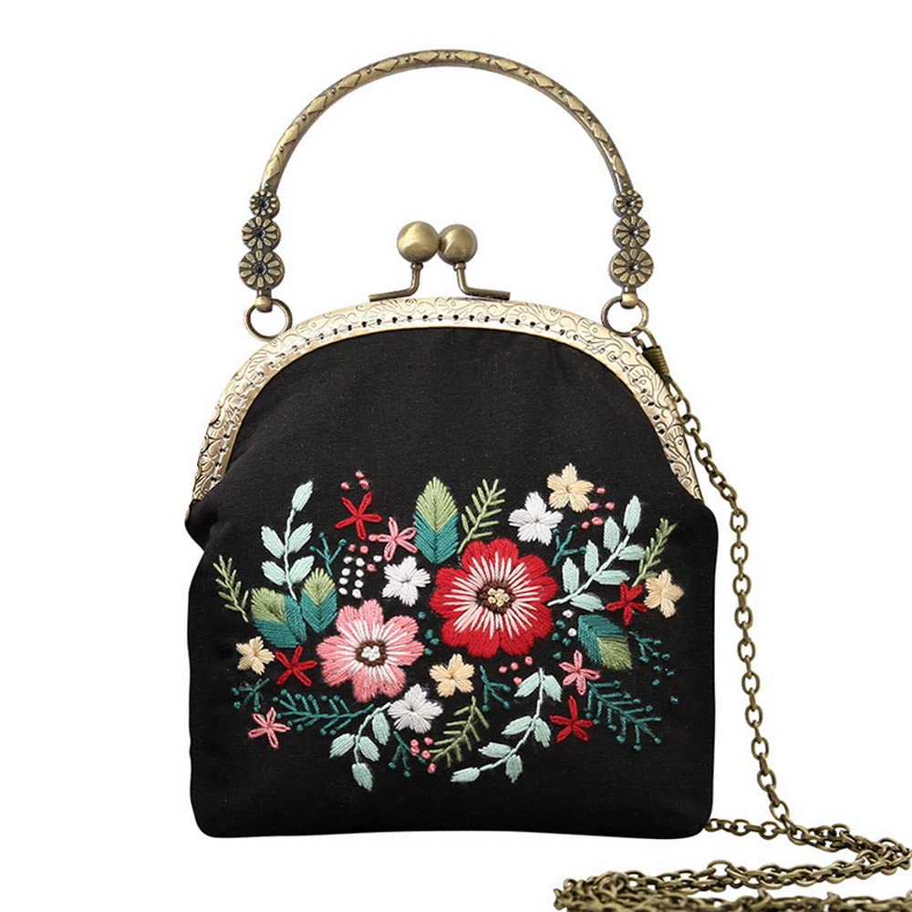 Gogobear DIY Embroidery Coin Purse Kit for Beginners - Complete Handmade Wallet Making Set with Black Floral Design (Includes All Supplies) | Perfect for Crafting, Gift Giving & Fashion Accessories