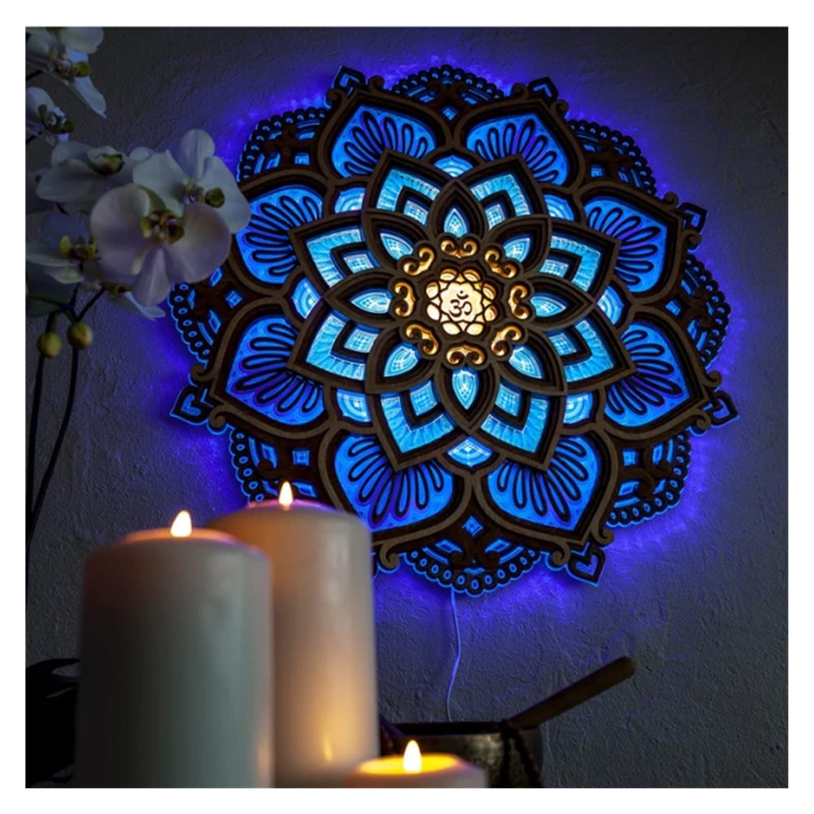 WEIZIWF Mandala Yoga Room Night Light - Multilayered Wooden LED Hanging Lamp for Bedroom, Living Room, Hallway - 30cm Diameter Wall Decor - Perfect for Meditation, Relaxation & Home Ambiance Lighting