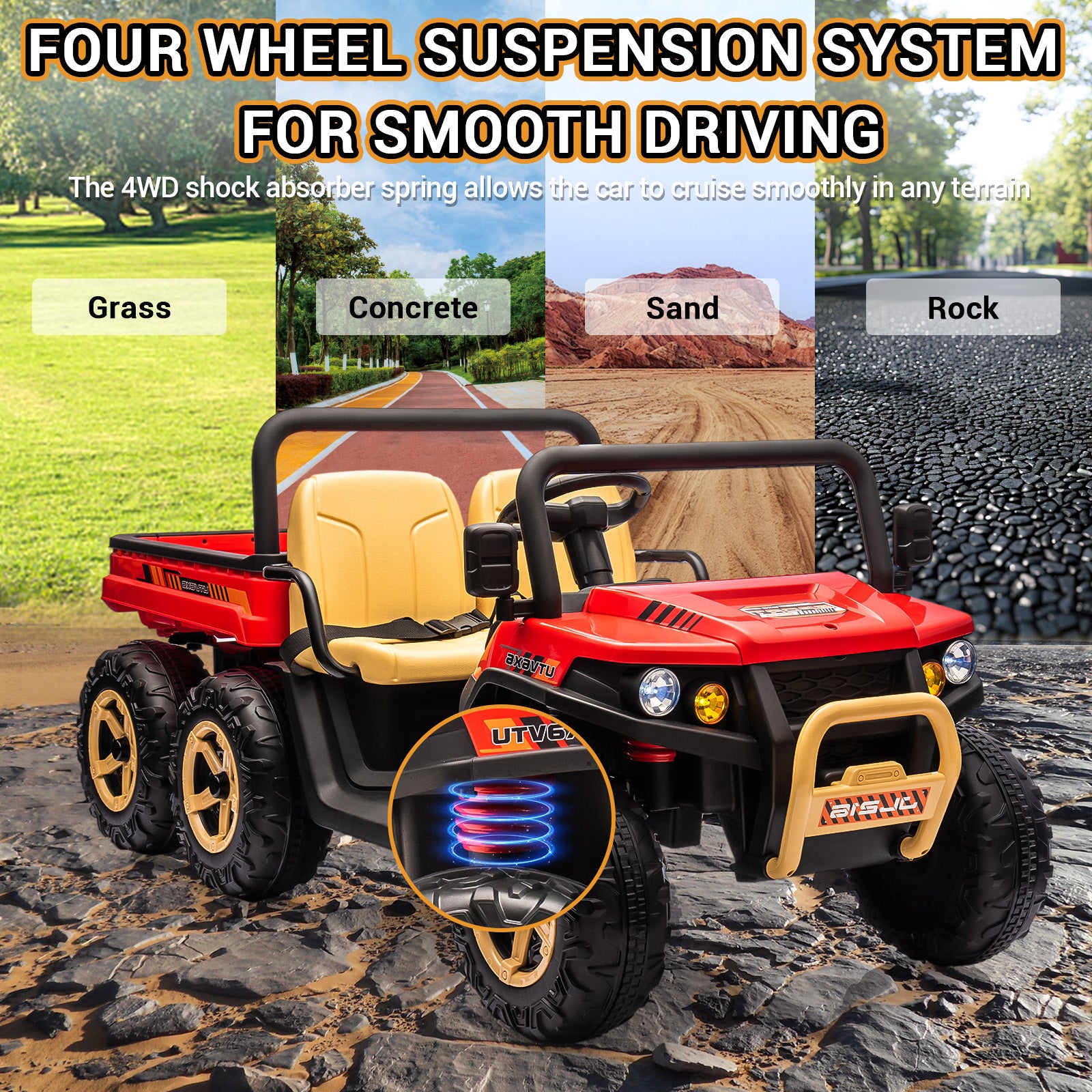 GARVEE 24V 2-Seater Kids Ride On Dump Truck - 6X6 Electric UTV with Remote Control, Battery Powered 6-Wheeler for Boys & Girls Ages 3+ (Black & Red) | Perfect for Outdoor Play, Birthday Gifts & Backyard Adventures