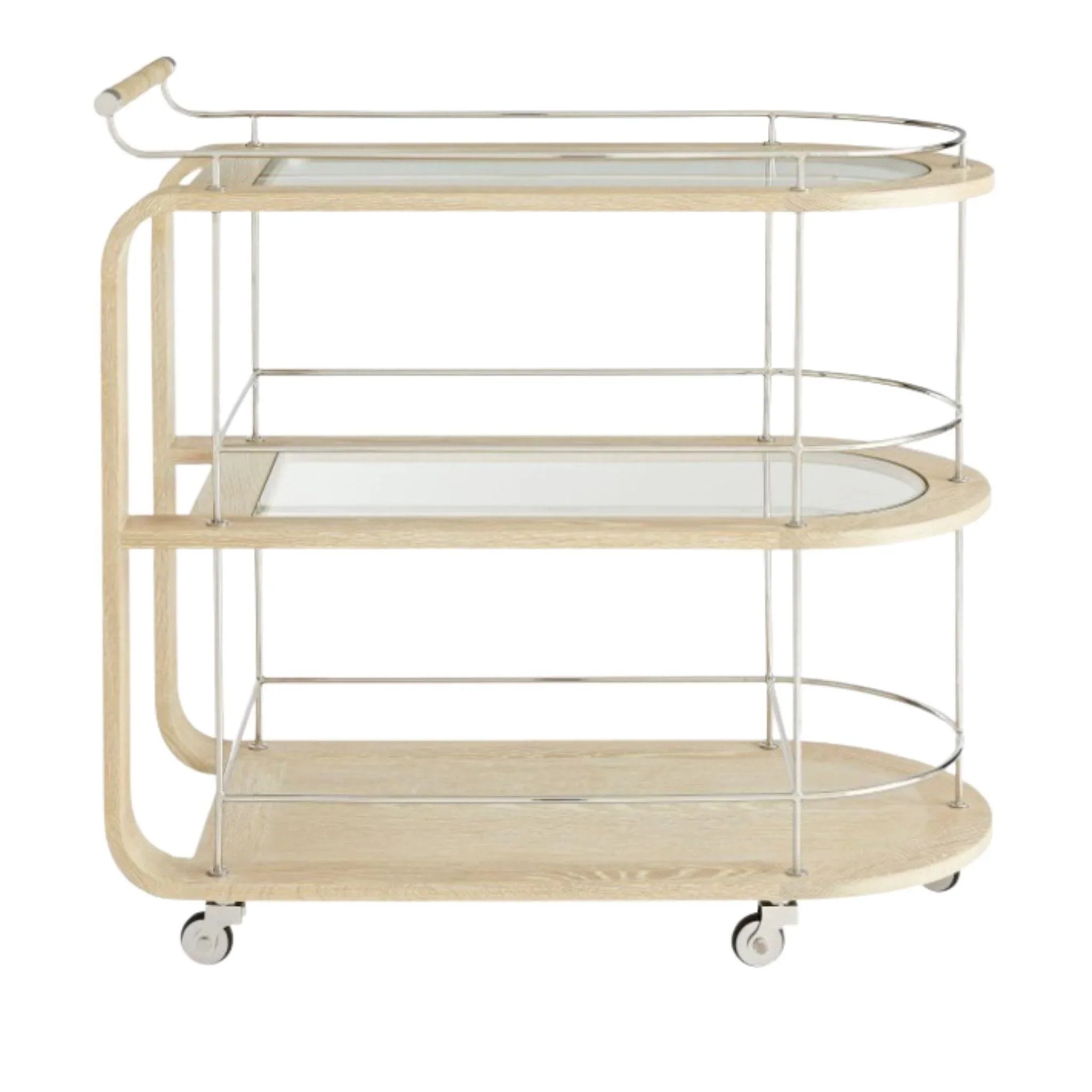 Arteriors Beth Webb Designed Brays Vintage Bleached Wood Bar Cart - Stylish Rolling Drink Trolley for Home Bar, Living Room, or Outdoor Entertaining