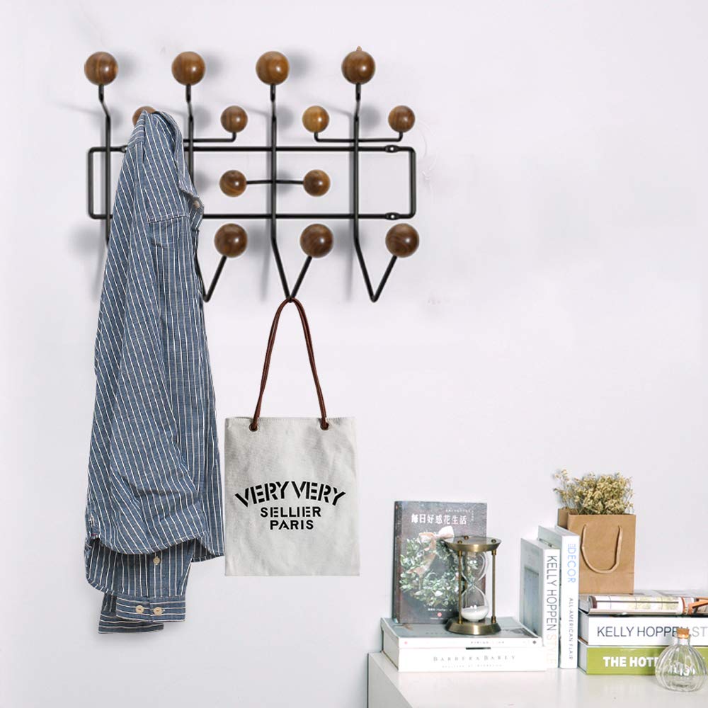 DYRABREST Wall Mounted Coat Rack with 5 Solid Walnut Wooden Hooks - Space Saving Entryway Organizer for Hallway, Bathroom, Living Room & Bedroom - Perfect for Hanging Coats, Hats, Bags, Towels and Scarves