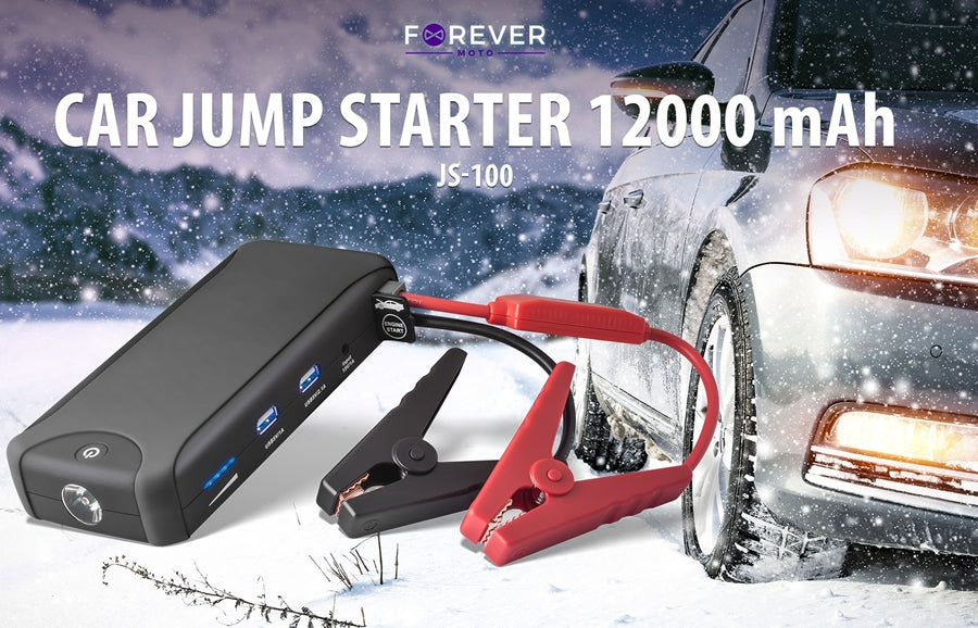 Forever Car Jump Starter & Power Bank - 12,000mAh Portable Battery Booster (JS100) for Emergency Vehicle Jump Start, Phone Charging & Outdoor Adventures