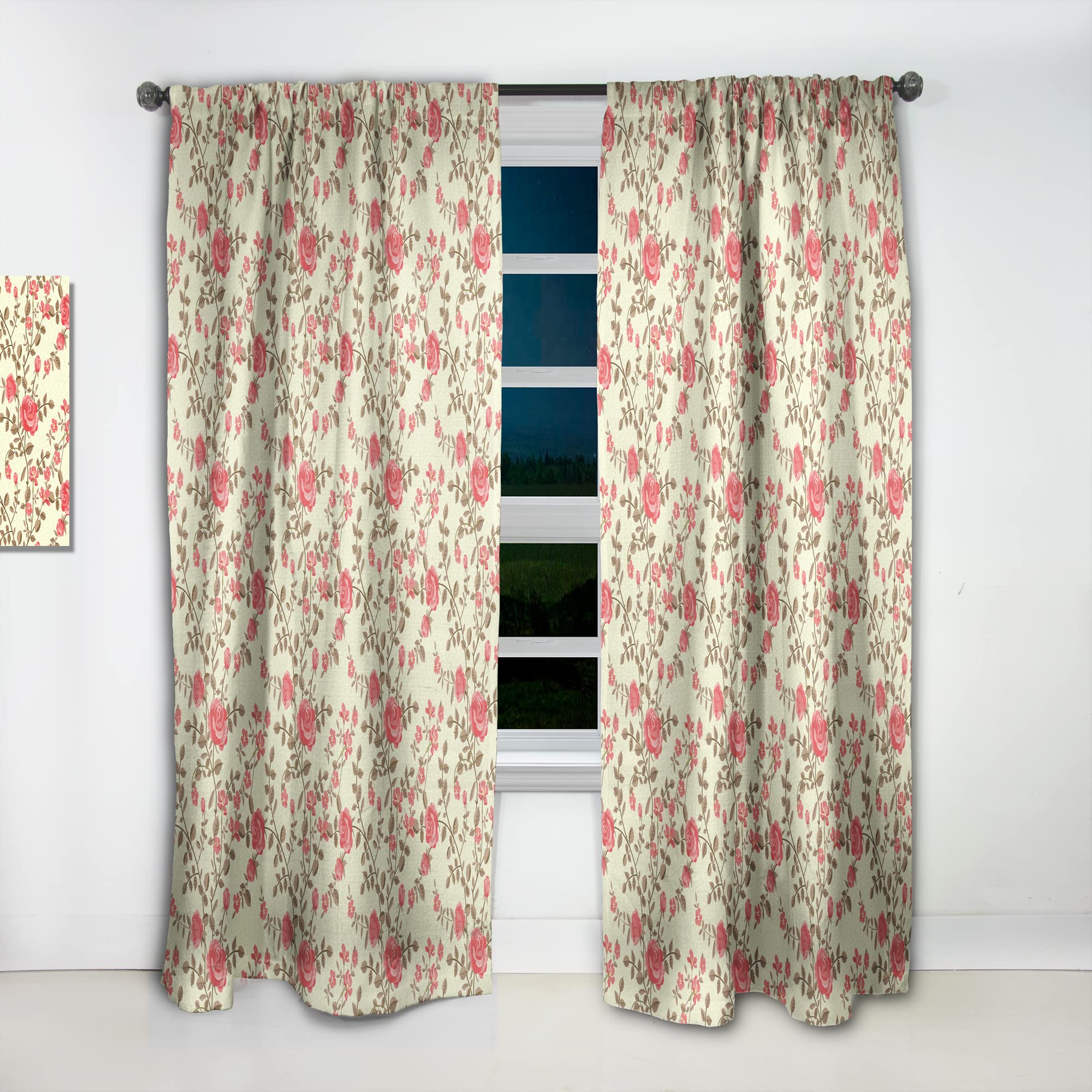 DesignQ Thermal Insulated Rose Pattern Curtains - Single Panel 52x120 Inches - Blackout Drapes for Bedroom & Living Room - Perfect for Home Decor, Privacy & Light Control