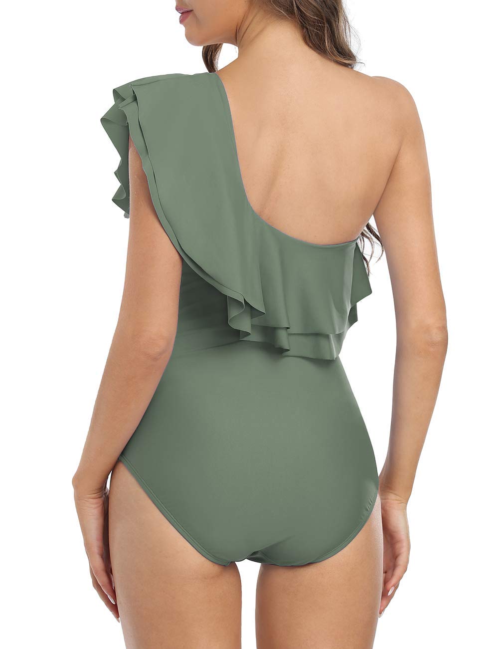 Hilor Women's One Shoulder Asymmetric One Piece Swimsuit with Ruffles - Sexy Bathing Suit for Pool, Beach & Vacation