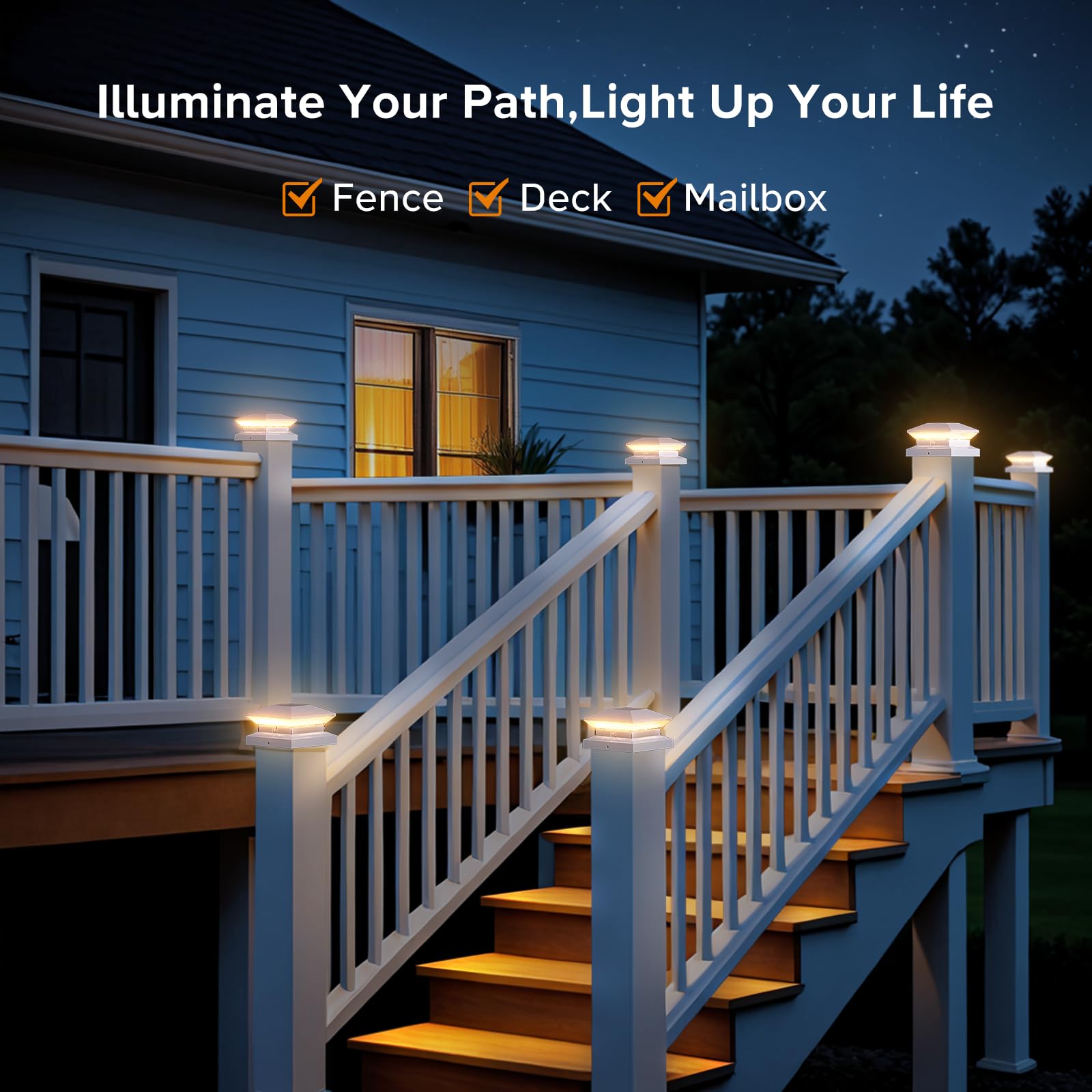 LETMY 8 Pack Solar Post Cap Lights Outdoor - 3 Modes, 40 LEDs Waterproof Fence Lights (30 Lumens) for 4x4, 5x5, 6x6 Vinyl/Wooden Posts - Perfect for Deck, Garden, Pathway & Backyard Lighting