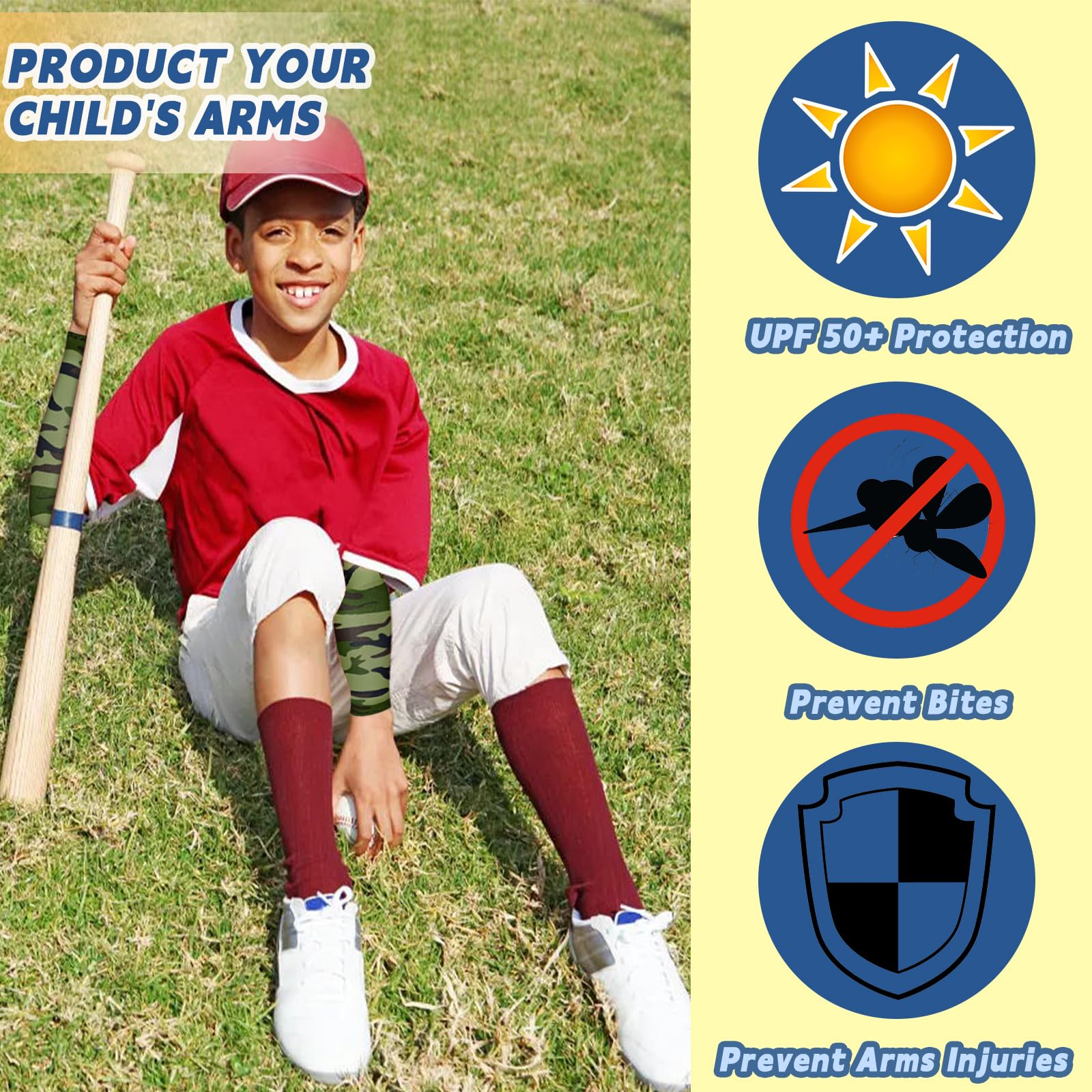 Kids Baseball & Basketball Arm Sleeves - 6 Pairs Youth Elbow Compression Sleeves for Sports Protection & Sun Protection | Perfect for Baseball, Basketball, Outdoor Activities & UV Protection