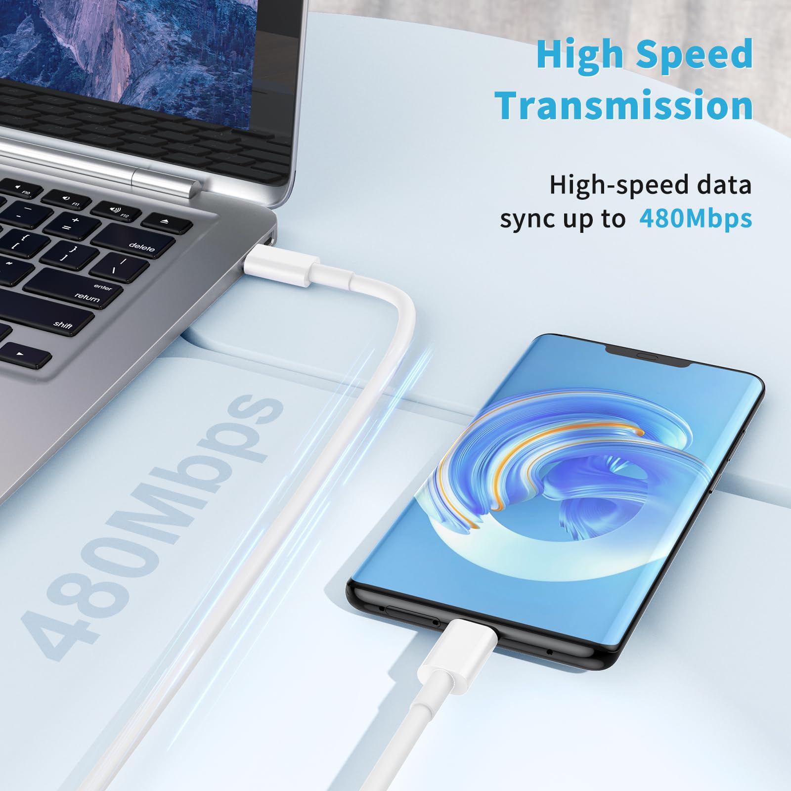 2023 USB C to USB C Cable (10ft, 2-Pack) - 60W Fast Charging Cable for iPhone 16/15 Series, iPad Mini 6, MacBook Pro - Perfect for Home, Office & Travel Charging