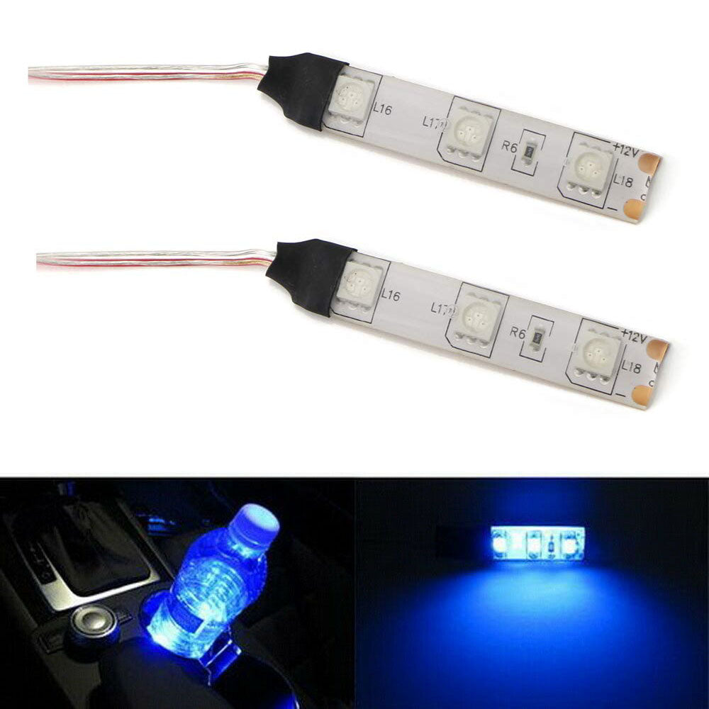3 SMD Blue LED Strip Lights for Car Interior - Cup Holder, Gauge Cluster, Glove Box & Footwell Lighting | DIY Car Ambient Lighting for Night Driving & Custom Decoration