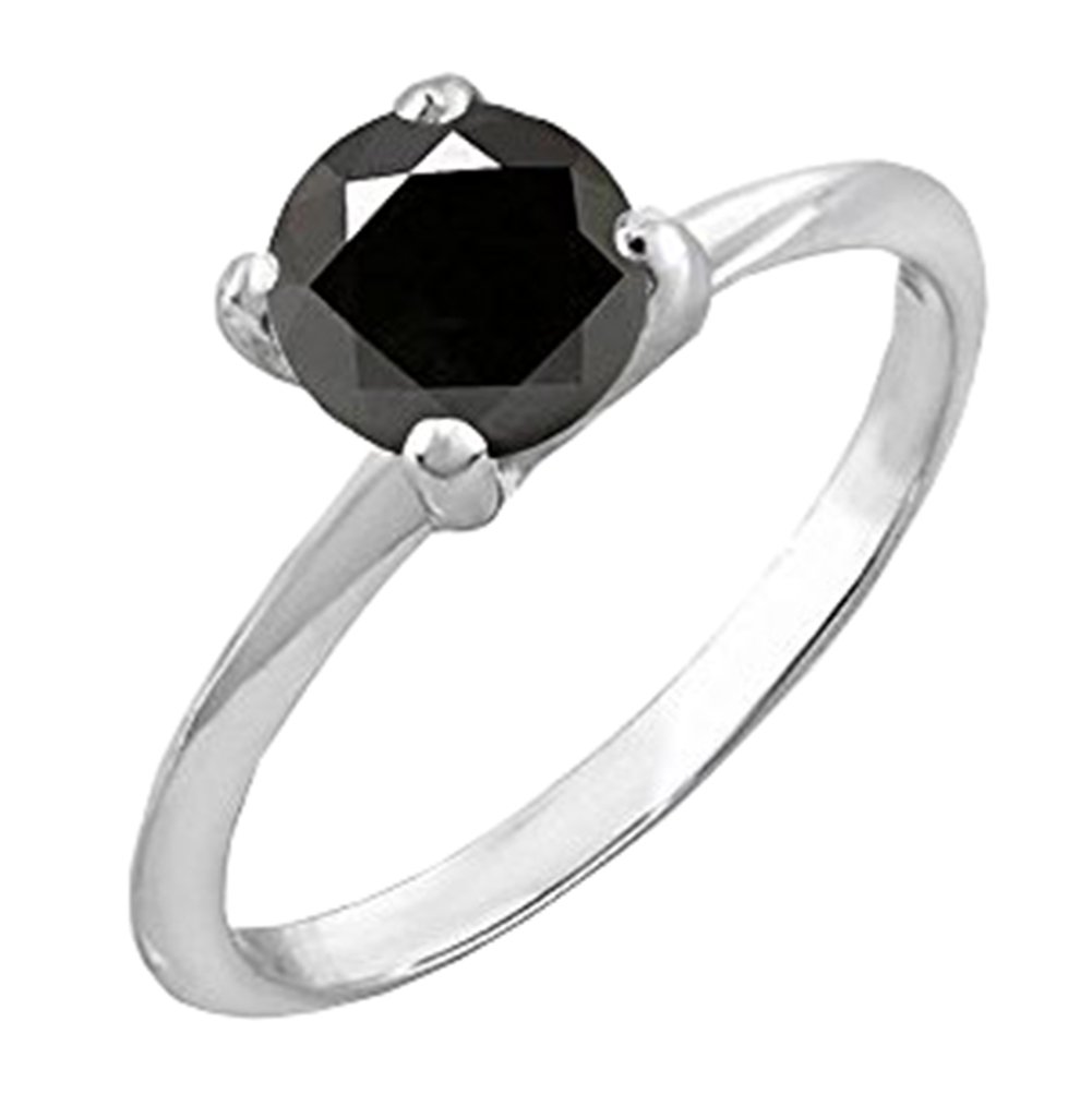 18K Solid White Gold Round Black Diamond Solitaire Engagement Ring for Women - Elegant Bridal Jewelry by Dazzlingrock Collection | Perfect for Proposals, Weddings & Anniversary Gifts