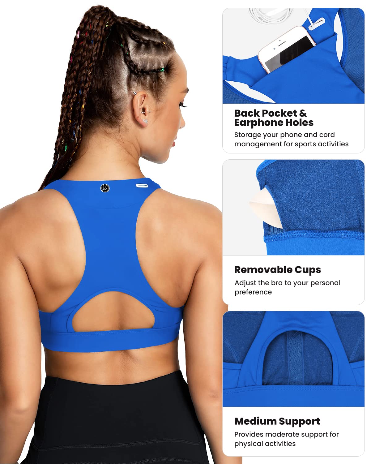 Wireless Sports Bra with Phone Pocket - Comfortable Workout Top for Running, Yoga & Gym - Secure Storage for Smartphones During Exercise