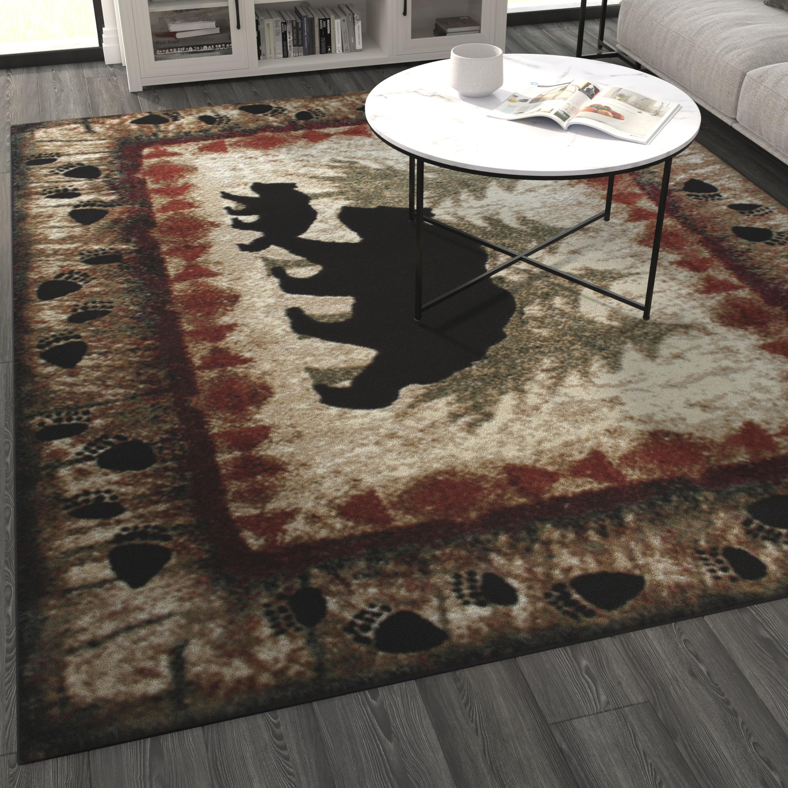 8' x 10' Rustic Lodge Wandering Black Bear and Cub Area Rug with Jute Backing - Cozy Cabin Decor for Living Room, Bedroom & Lodge Style Homes