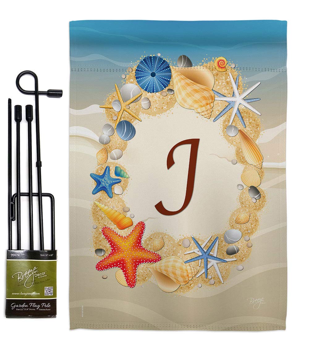 J Initial Garden Flag Set - Coastal Beach Decor for Outdoor Yard