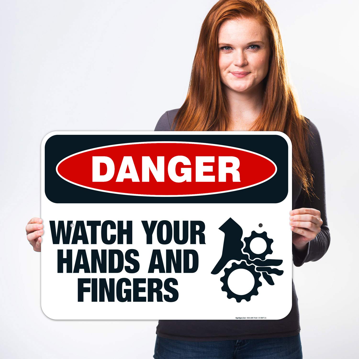 OSHA Danger Sign - Watch Your Hands and Fingers - 18x24 Inch Rust-Free Aluminum Safety Sign - Fade Resistant for Indoor/Outdoor Use - Made in USA - Perfect for Factories, Warehouses & Construction Sites