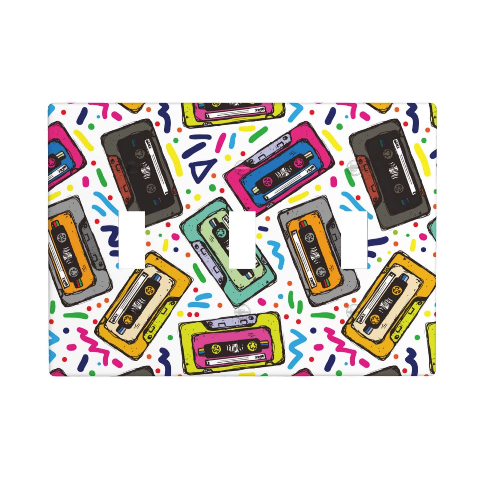 Vintage Cassette Tape Light Switch Cover - 3 Toggle Decorative Outlet Plate, Retro Pop Audio Design for Bedroom, Living Room & Music Studio Decor