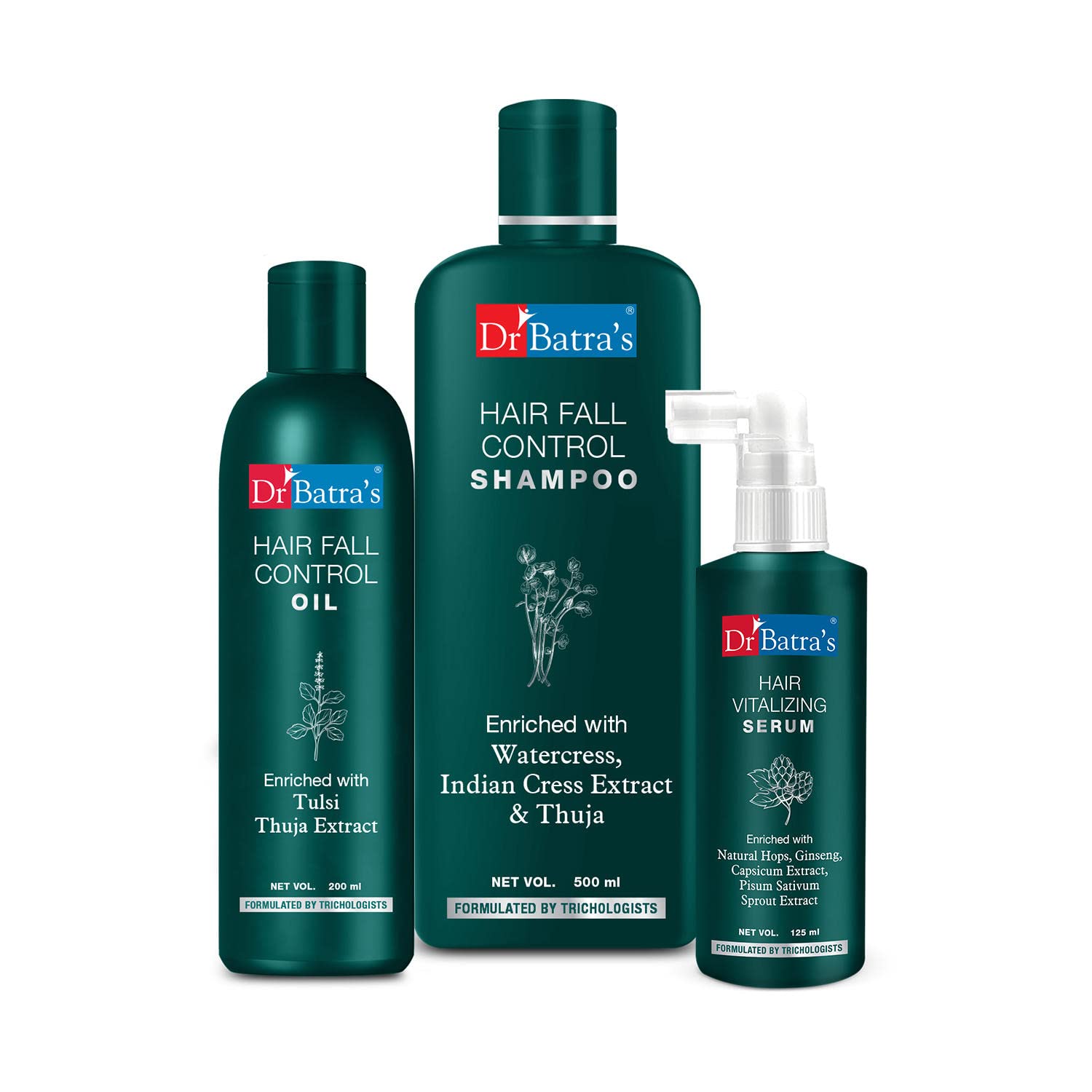 Dr. Batra's Hair Growth Kit - Hair Vitalizing Serum (125ml), Hair Fall Control Shampoo (500ml) & Oil (200ml) with Thuja & Ginseng for Healthy Scalp | Complete Hair Care Solution for Thinning Hair & Hair Loss Treatment | Perfect for Daily Hair Regimen & Scalp Nourishment