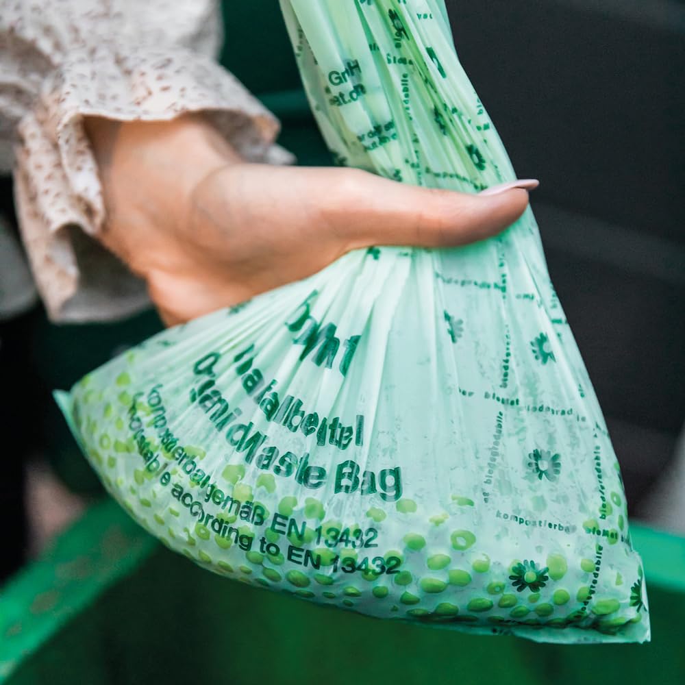 BioMat 2.6 Gallon Compostable Trash Bags - 125 Count, Tear Resistant & Leak Proof for Kitchen Countertop Bin - BPI & ASTM D6400 Certified Home Compostable Bags | Perfect for Food Scraps, Organic Waste & Eco-Friendly Kitchen Cleanup
