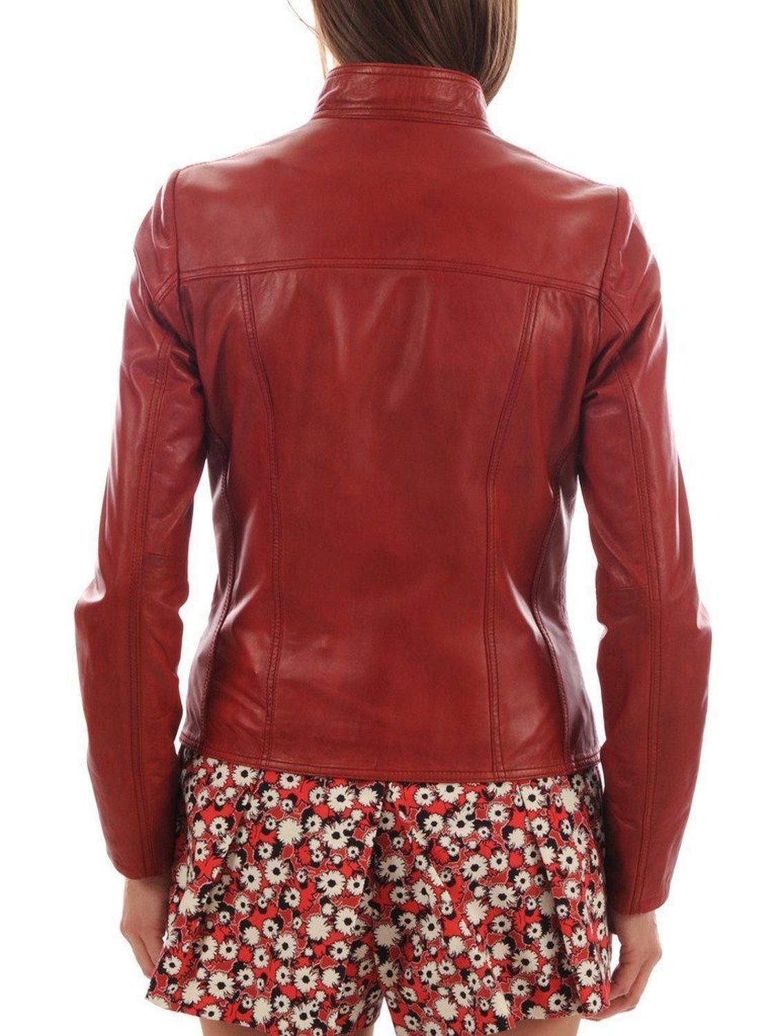 Women's Lambskin Leather Bomber Jacket - Stylish Biker Outerwear for Winter - Soft & Smooth Leather Coat for Casual Wear, Night Out & Motorcycle Riding