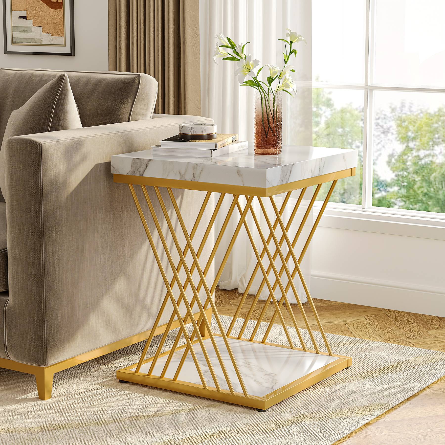 Modern Square End Table with 2-Tier Storage - Stylish Side Table & Bedside Nightstand for Living Room, Bedroom, or Office