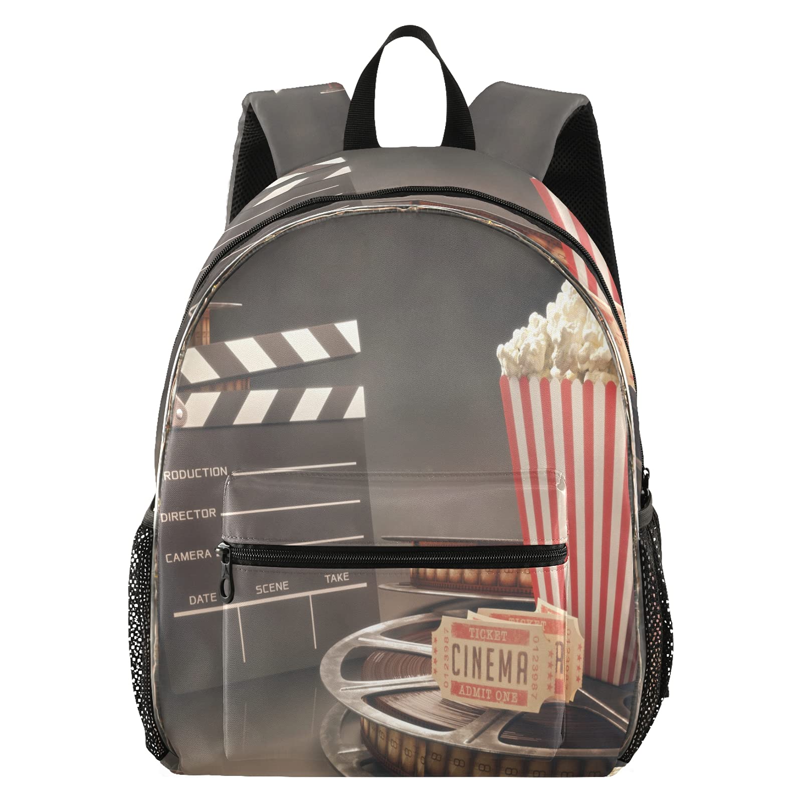 Waterproof LED Light Strip Travel Backpack - Movie Theater Popcorn Print School Bookbag for Night Safety | Perfect for Commuting, College, Camping & Outdoor Adventures