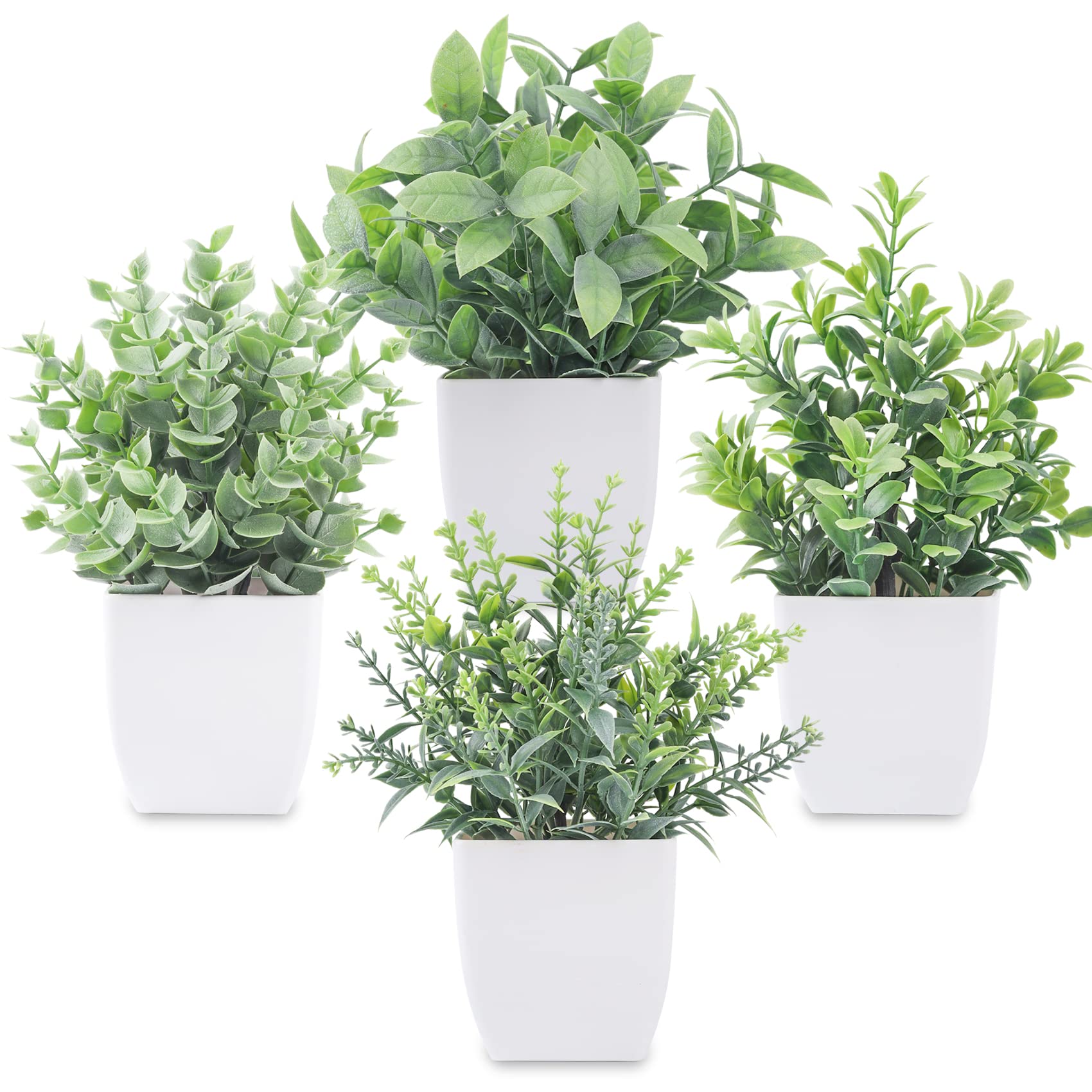 4 Pack Mini Artificial Potted Plants - Fake Greenery for Home, Office, Farmhouse & Bathroom Decor - Perfect for Indoor Table, Desk & Shelf Decoration