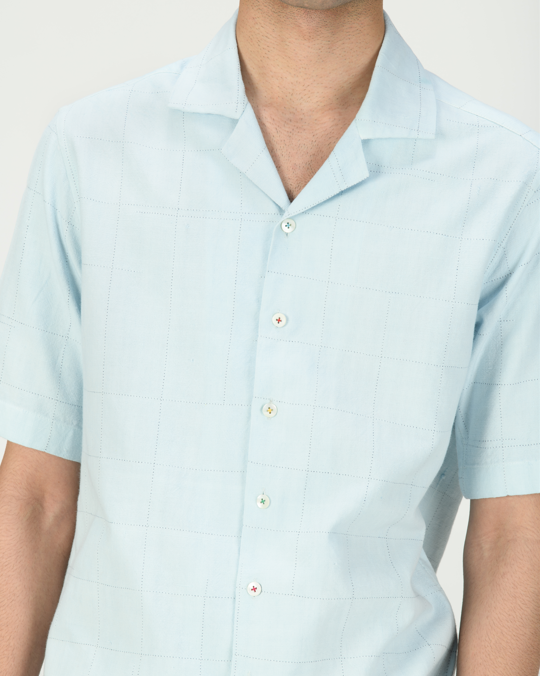 Men's Heavy Cotton Bush Shirt in Ice Blue Check - Durable Outdoor Workwear for Hiking, Camping & Adventure