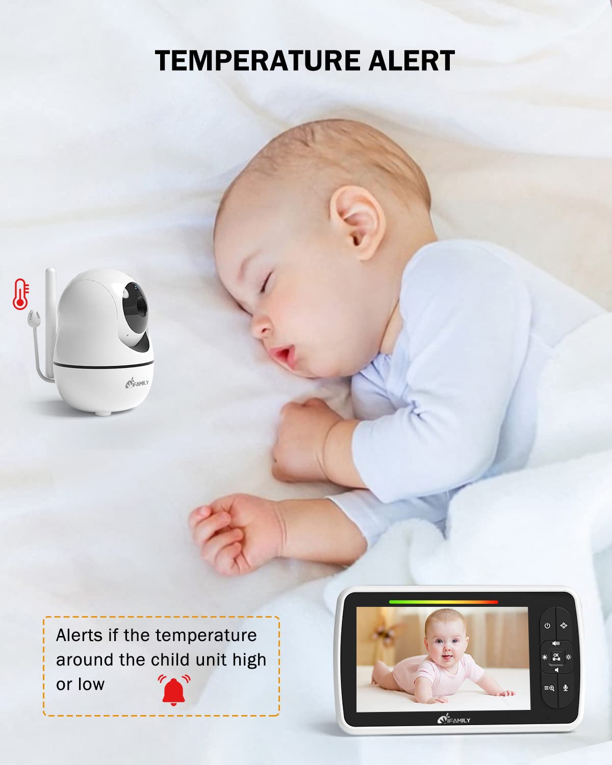 iFamily 4-Camera Baby Monitor with Audio & Video - Remote Pan/Tilt, Night Vision, Two-Way Talk, VOX Mode, Feeding Reminder, Temperature Sensor & Built-in Lullabies | Long Range Wireless Baby Camera for Nursery, Bedroom & Travel | Perfect for Newborns, Toddlers & Child Safety Monitoring