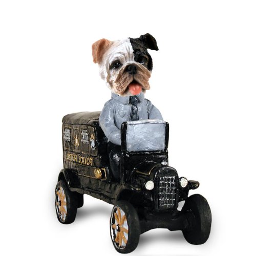 Bulldog Brindle Paddy Wagon Collectible Figurine - Hand-Painted Dog Statue for Home Decor, Gift for Dog Lovers, Office Desk Display