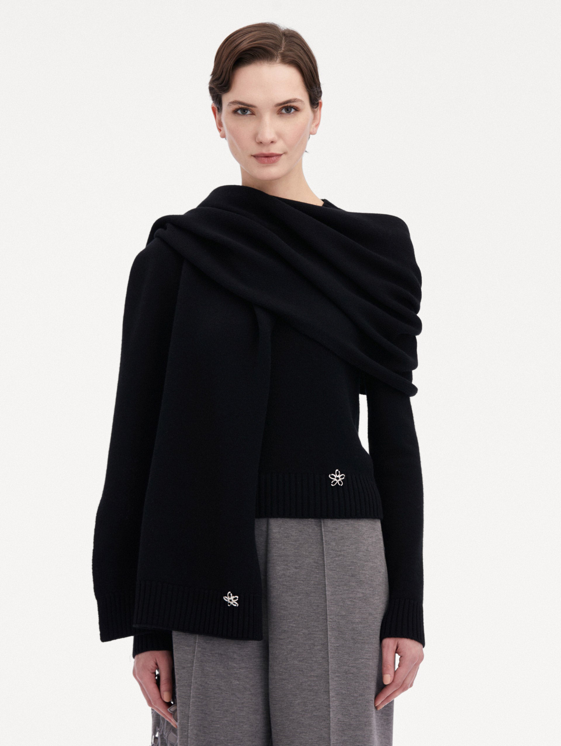 Luxury O Flower Cashmere Scarf for Women - Soft Winter Wrap Shawl - Perfect for Cold Weather, Office, Travel & Gift Giving