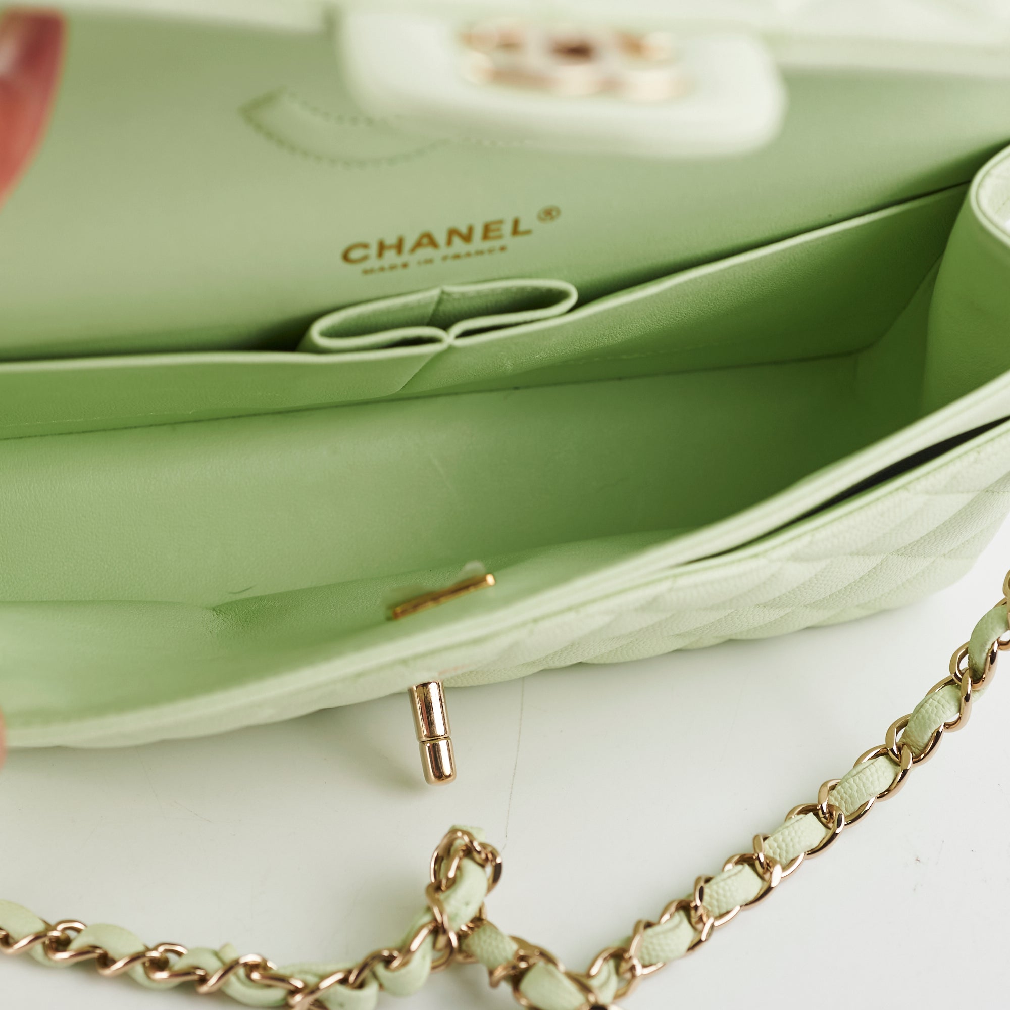 Chanel Medium Caviar Leather Double Classic Flap Bag in Light Green - Luxury Designer Handbag for Women, Perfect for Parties, Weddings & Everyday Elegance