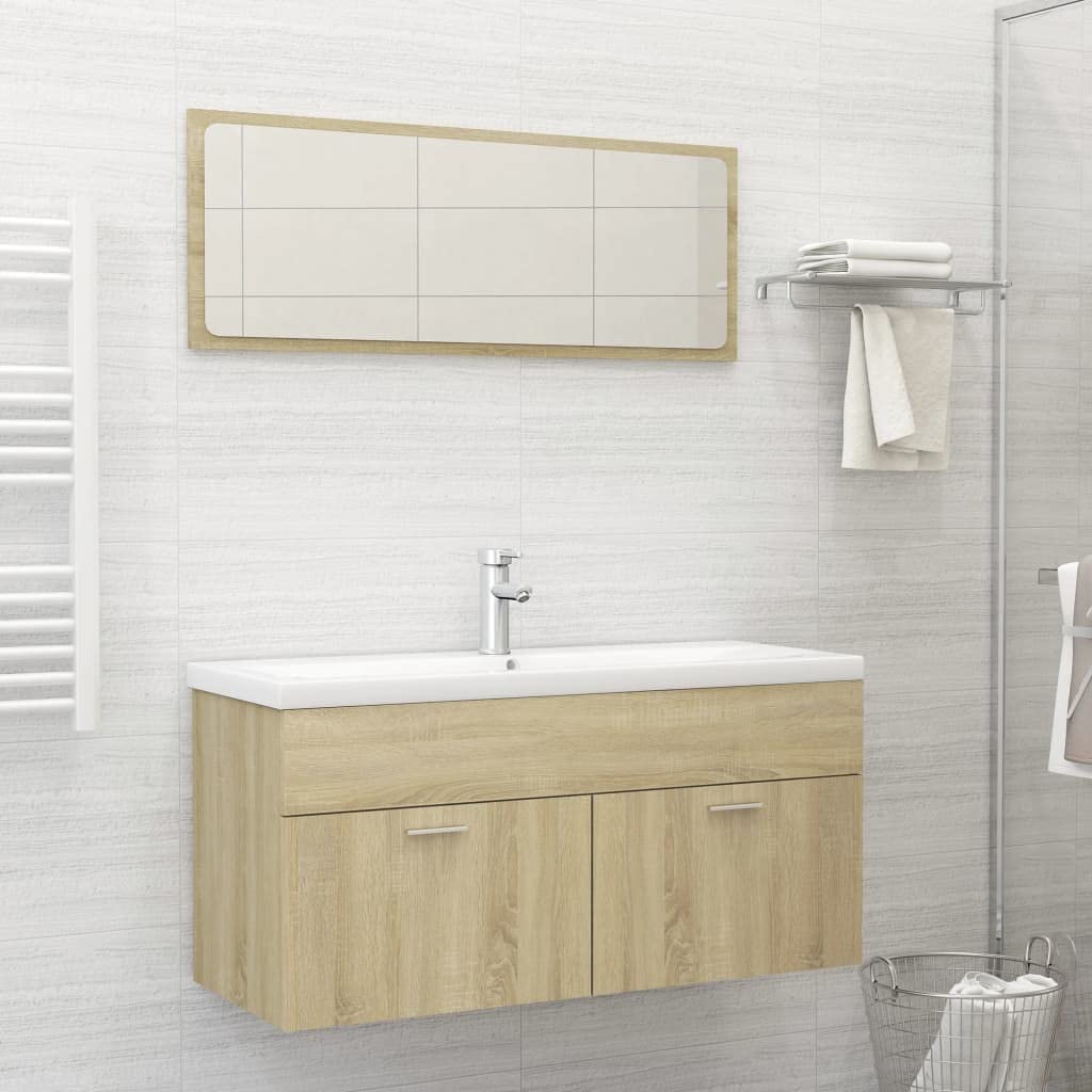 Modern 2-Piece Bathroom Furniture Set - Bathroom Storage Cabinet & Floor Cabinet in Sonoma Oak Engineered Wood for Home, Apartment, Bathroom Organization & Space Saving