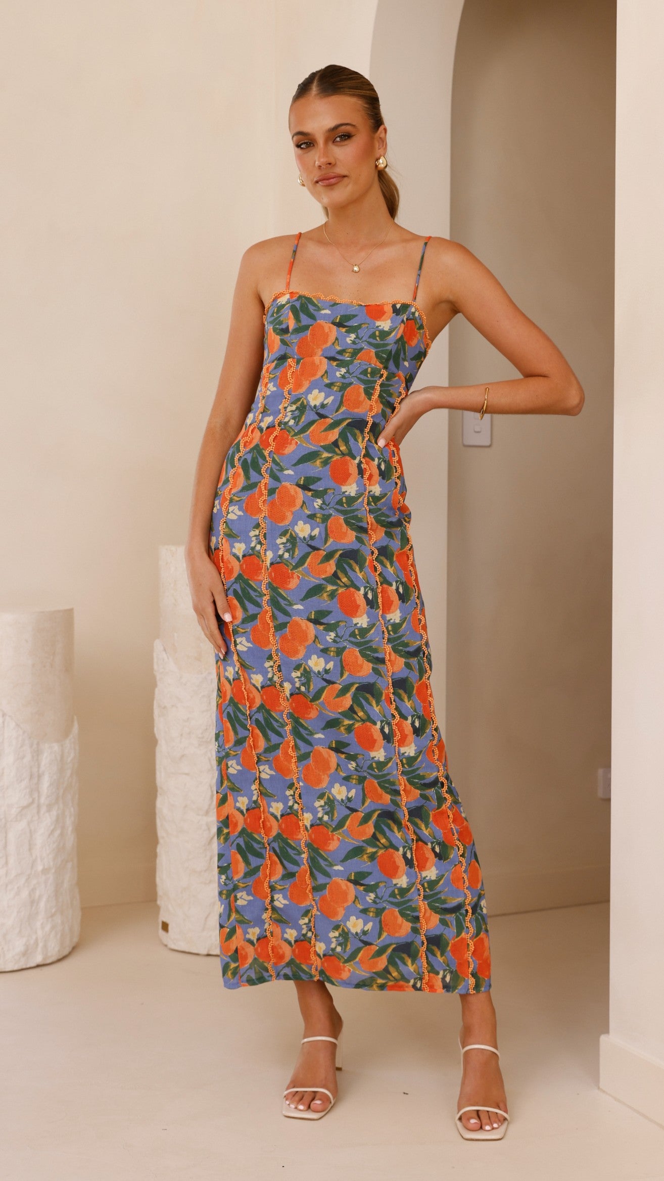 Carlia Midi Dress - Floral Orange Print Summer Dress for Women | Beach Vacation, Party & Casual Wear