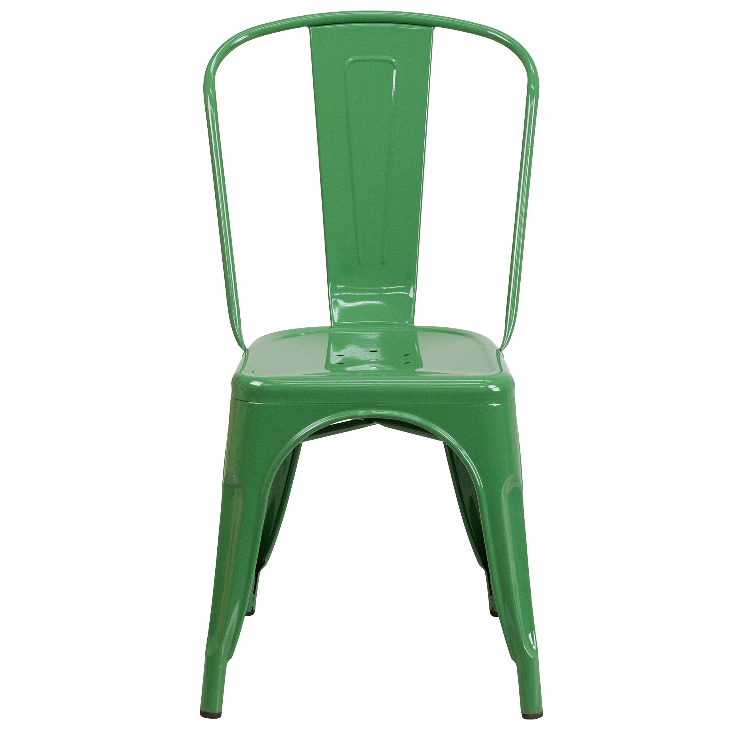 4 Pack Green Metal Stackable Chairs for Indoor & Outdoor Use - Durable Bistro & Restaurant Chairs for Patio, Cafe, Dining Room & Garden