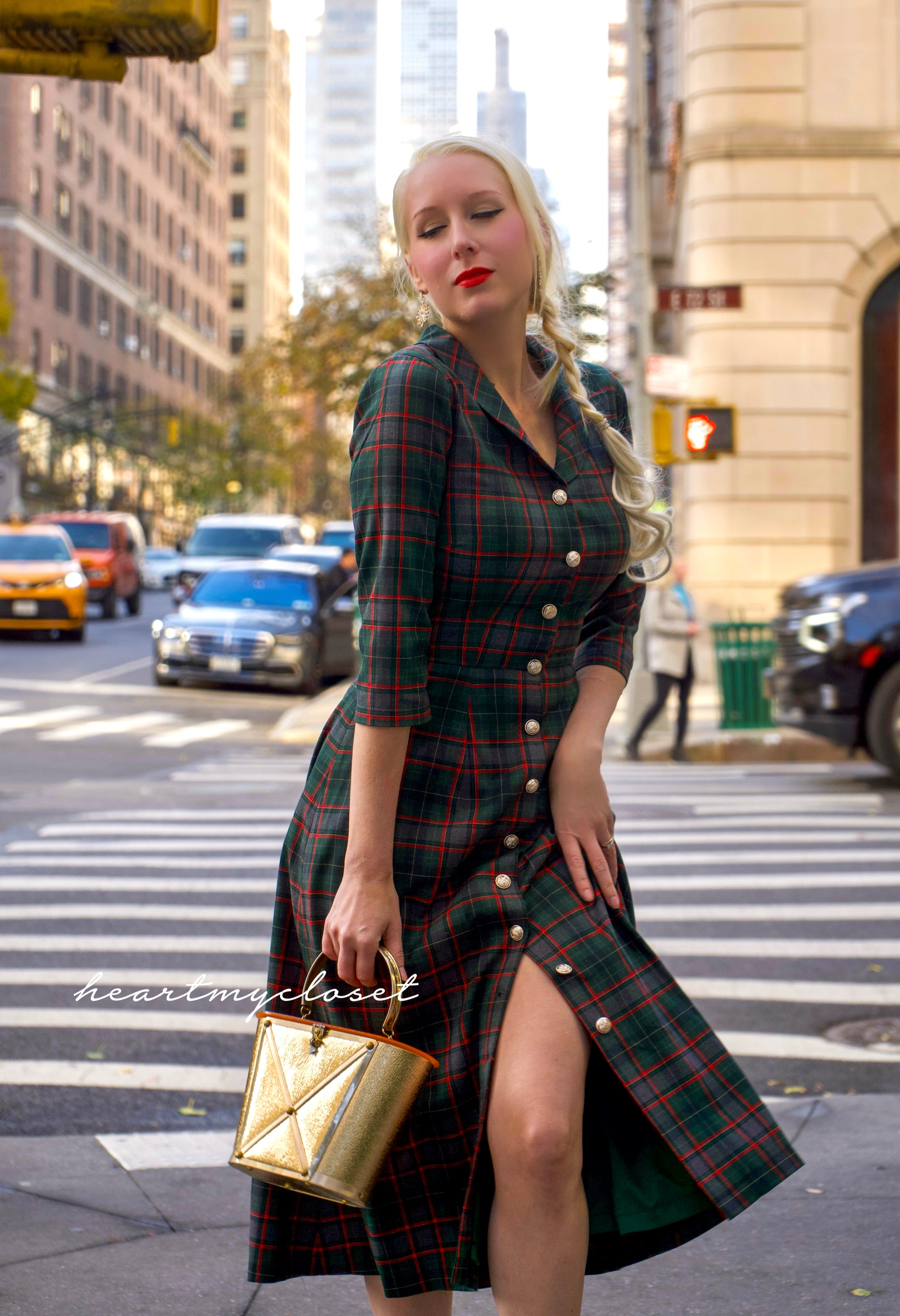 Gloria Women's Wool Blend Plaid A-Line Dress - Elegant & Comfortable for Office, Parties & Fall Outfits