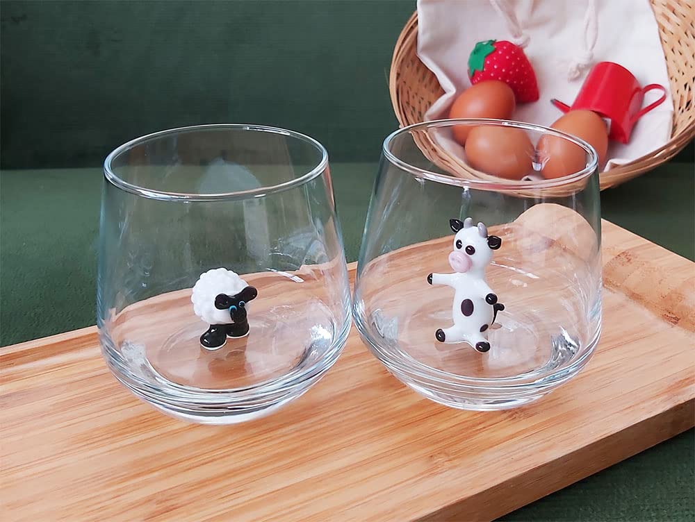 3D Cute Sheep Inside Drinking Glass Cup - Handmade Glass Animal Figurine Stemless Wine Glass for Water, Juice, Milk & Beverages - Unique Easter Gift for Kids, Boys & Girls - Perfect for Parties, Home Decor & Collectibles