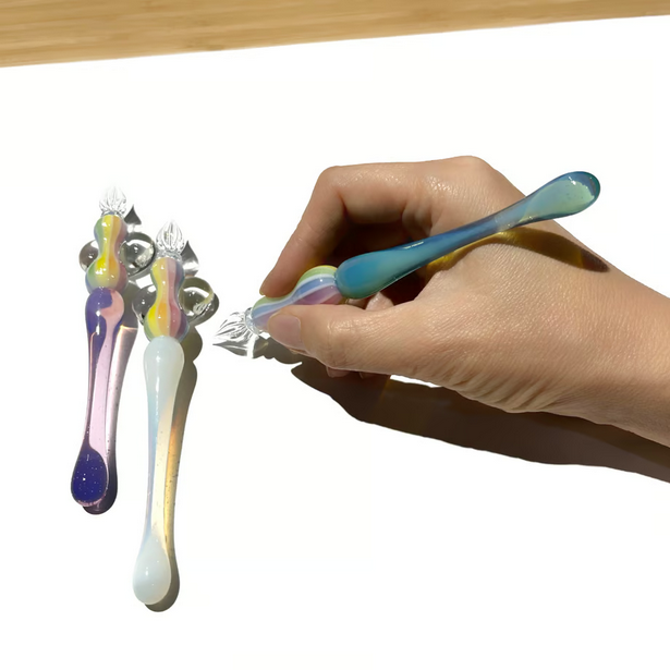 Japanese Glass Dip Pen - Rainbow & Marin Blue Colors - Unique Writing Gift for Calligraphy, Journaling, and Lettering - Perfect for Writers, Artists & Stationery Lovers
