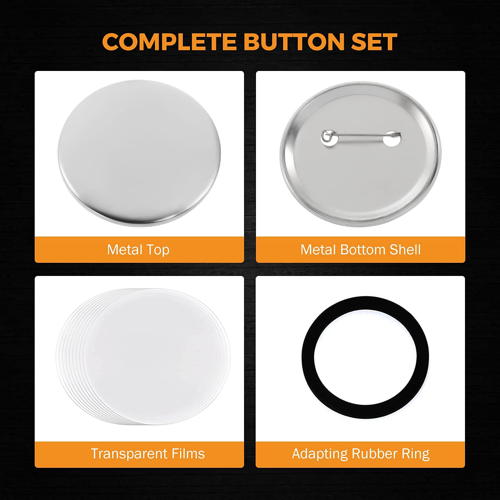BEAMNOVA 100 Sets of 75mm (3 Inch) Blank Metal Buttons for Button Maker Machine - DIY Pin Badge Making Supplies with Slick Metallic Back - Perfect for Crafts, DIY Projects, Promotional Events & Custom Pins