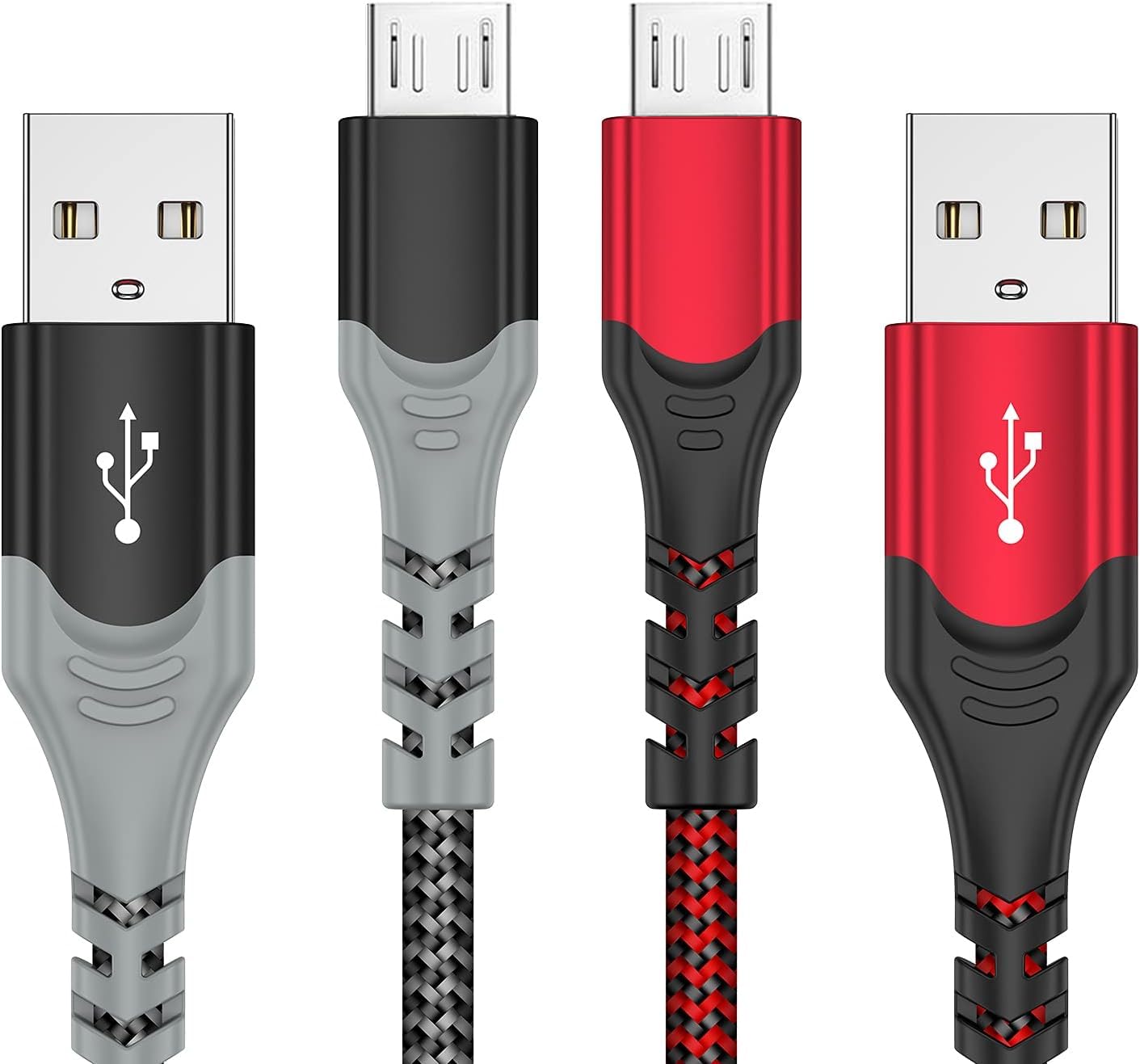 KOOWOD 2-Pack 10FT Nylon Braided Micro USB 2.0 Charging Cable - Fast Charging & Data Sync for PS4 DualShock 4, Xbox One S/X Controllers, Android Phones - Durable Gaming & Mobile Charging Solution for Home & Travel