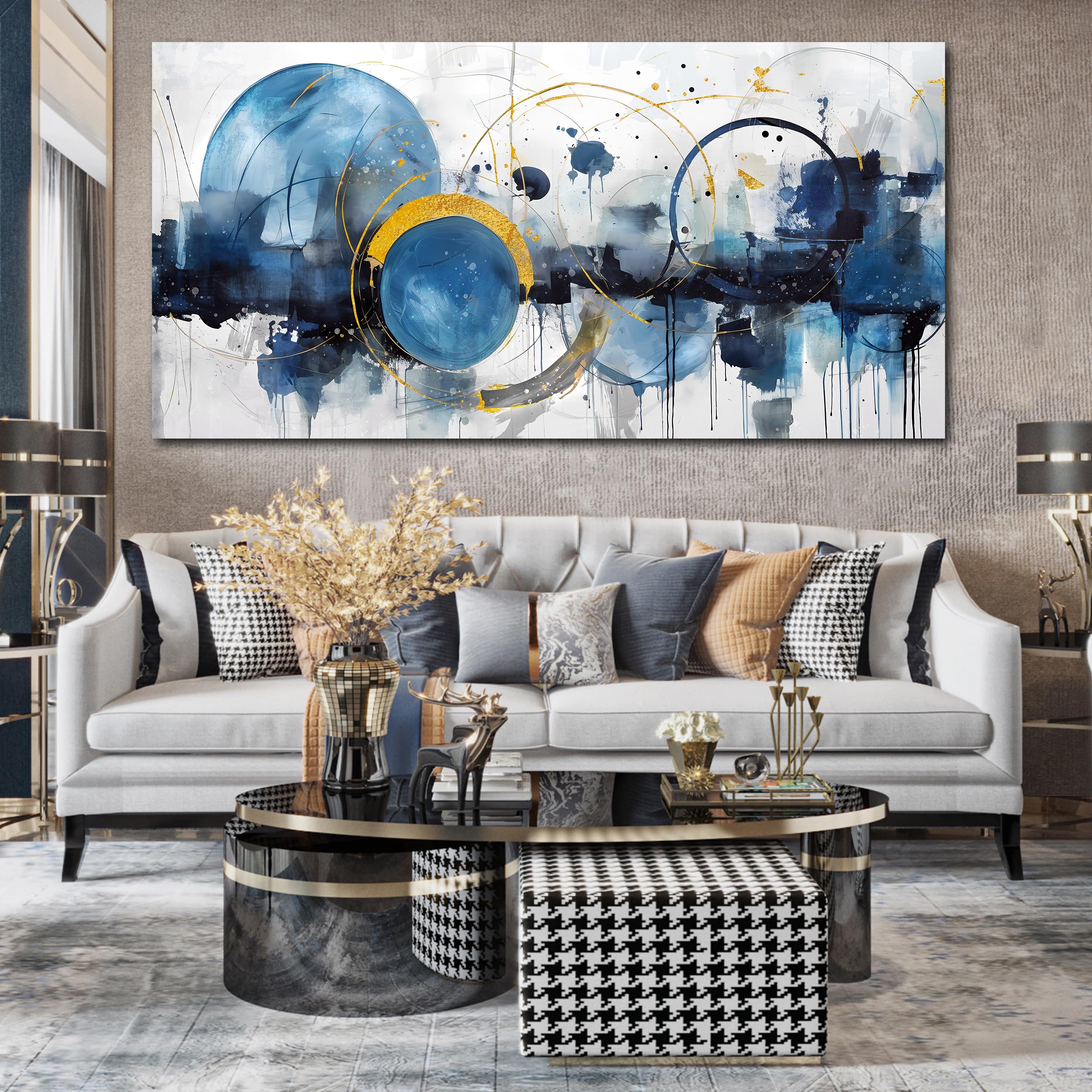 Modern Abstract Wall Art - Blue Contemporary Canvas Painting for Home & Office Decor - Ready to Hang 29x59 Inches - Perfect for Living Room, Bedroom & Teen Room Aesthetic