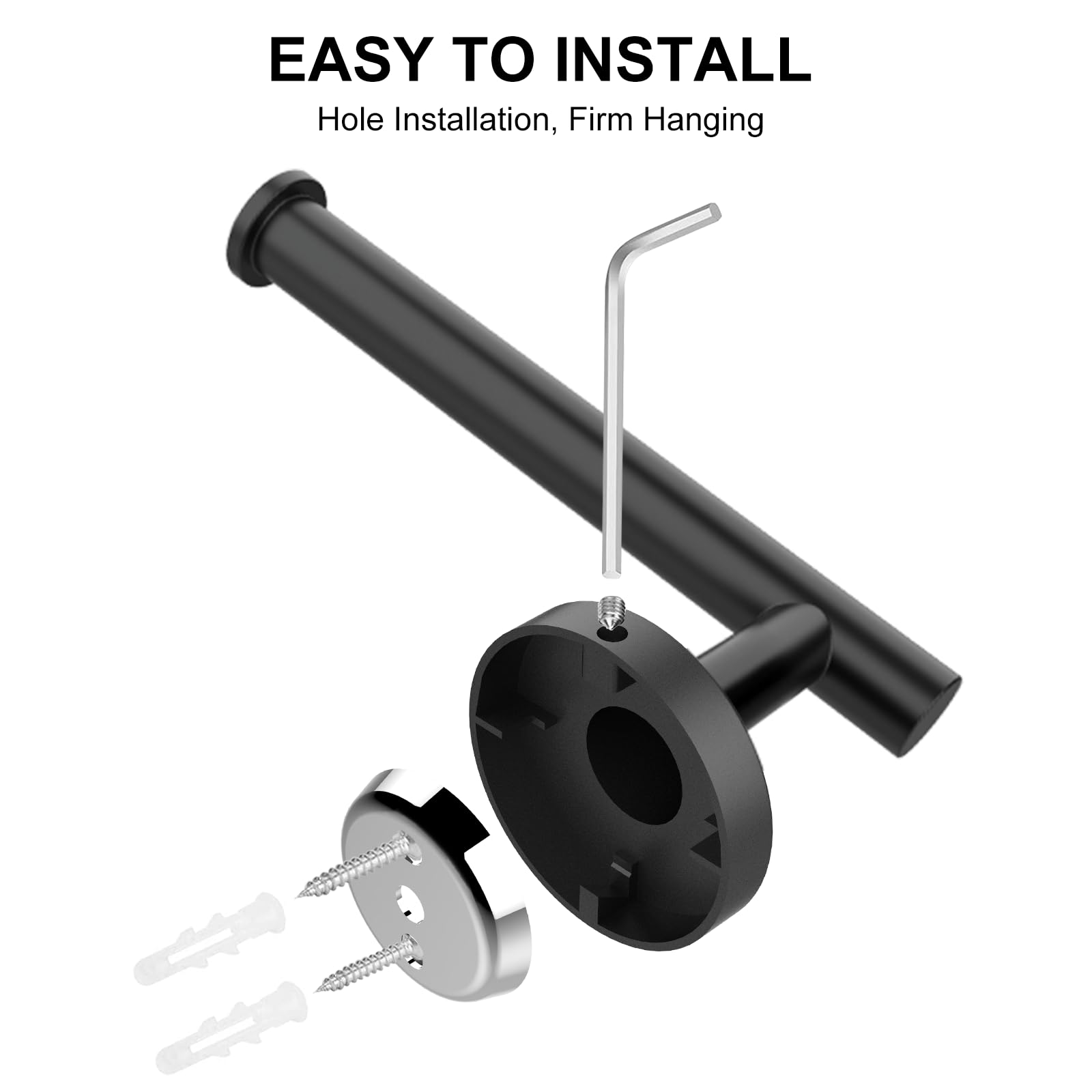 SetSail Matte Black 304 Stainless Steel Wall Mount Toilet Paper Holder - Bathroom Tissue Roll Holder with Drill Hole Installation - Durable Bathroom Hardware Accessory for Home, Office & RV Use