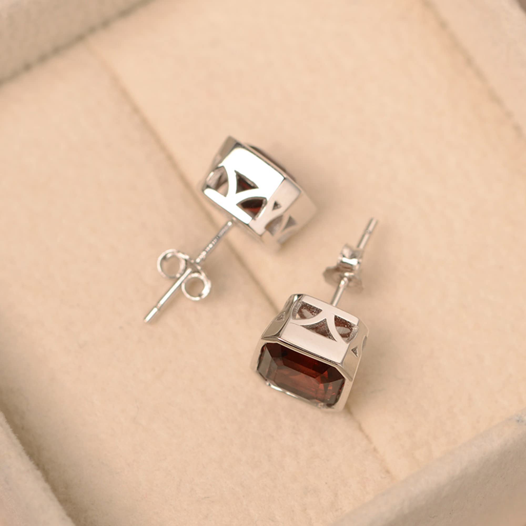 925 Sterling Silver Asscher Cut Garnet Stud Earrings for Women | Elegant Bridal Wedding Jewelry | Perfect for Engagement, Anniversary & Special Occasions