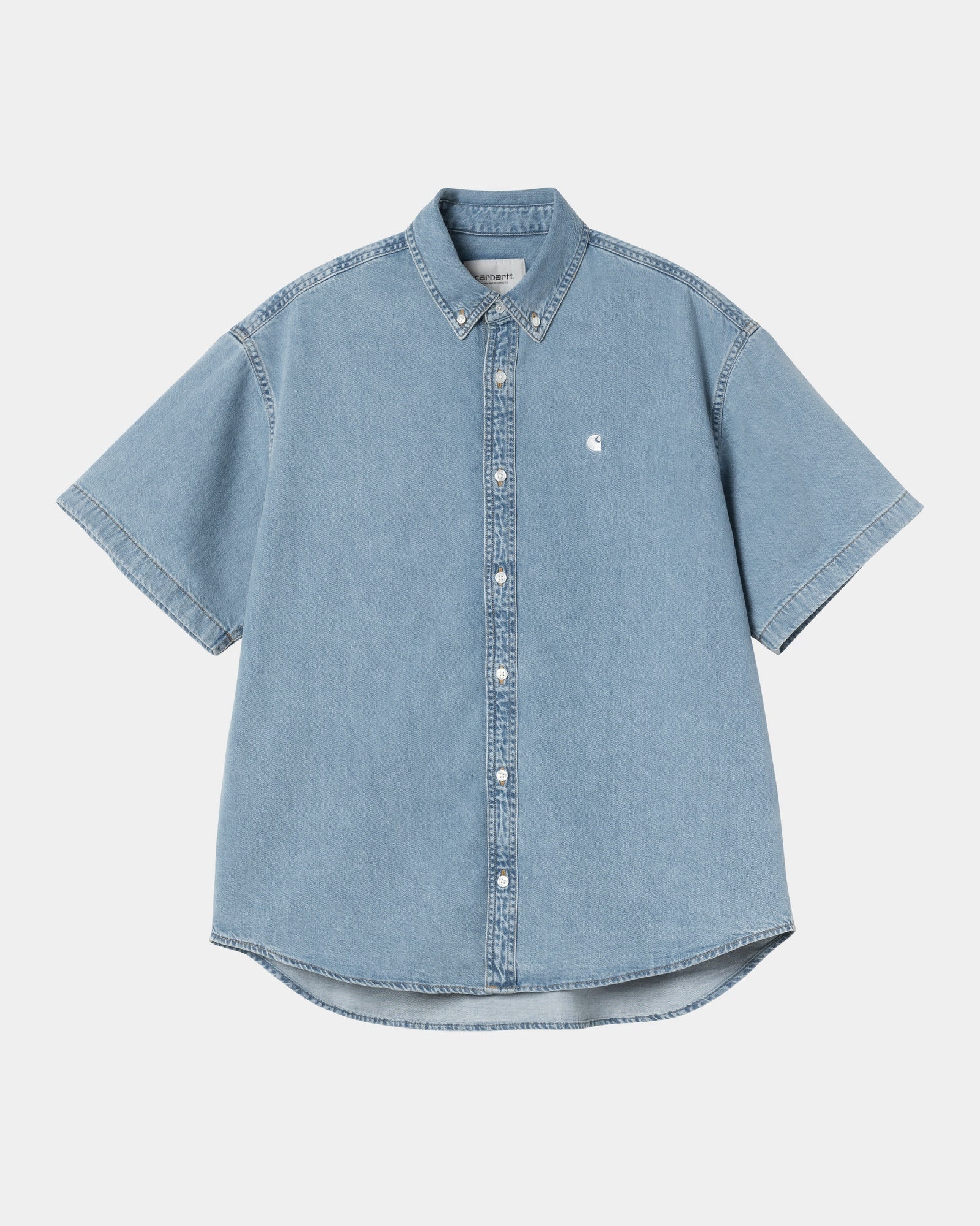 Lucas Men's Casual Short Sleeve Shirt - Light Blue Distressed Denim Button Down Top for Summer Outfits, Beach Wear & Casual Office Style
