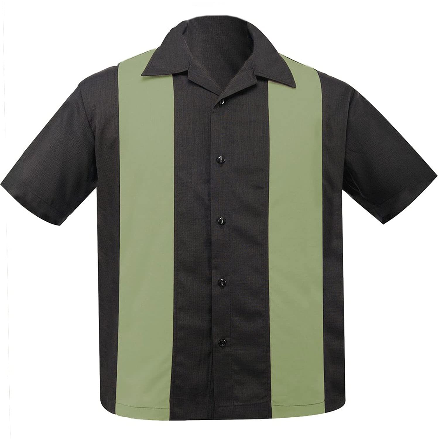 Steady Clothing Men's Pop-Check Double Panel Bowling Shirt - Charcoal Apple Color - Vintage Style Casual Shirt for Bowling, Parties & Retro Fashion