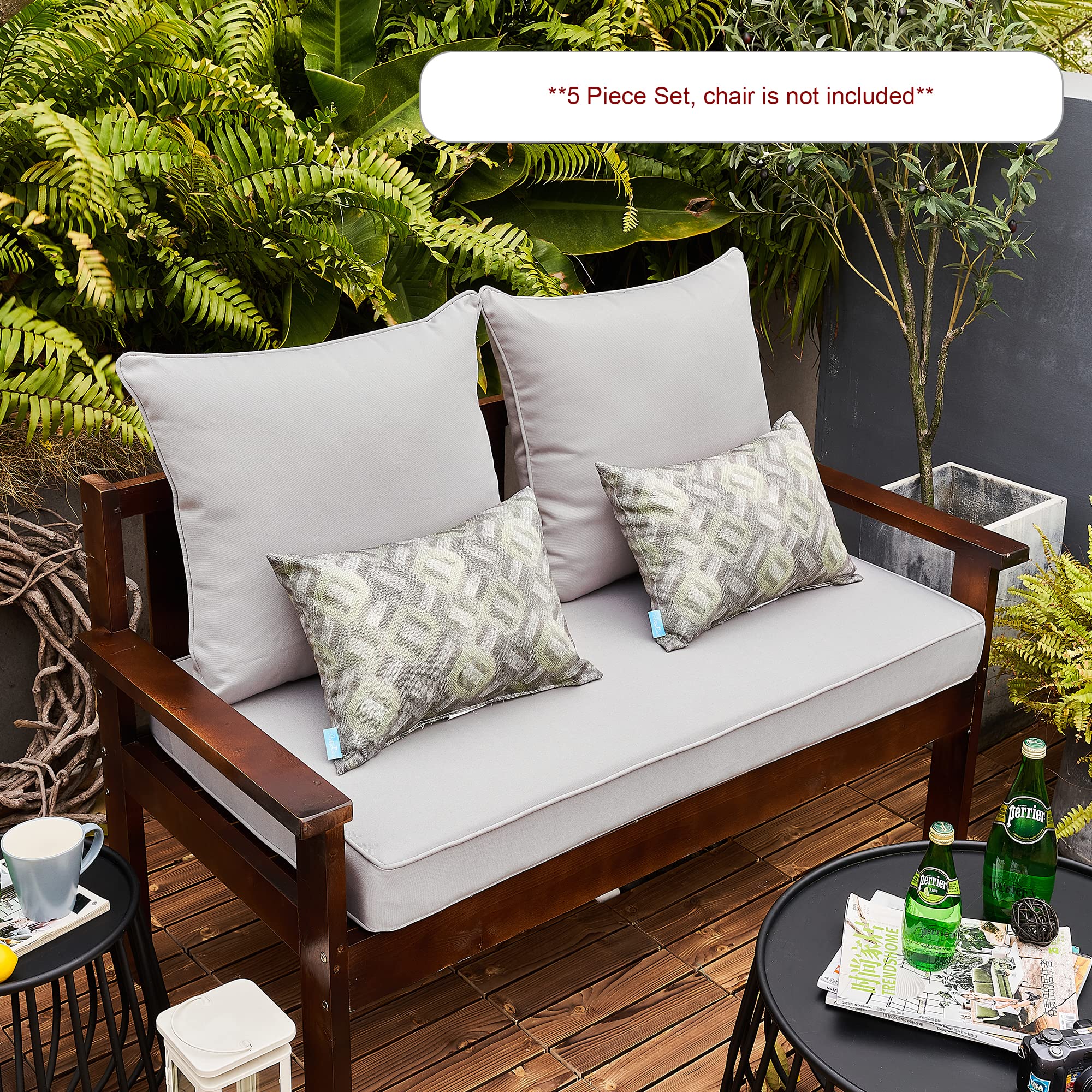 ARTPLAN All-Weather Deep Seating Loveseat Cushions Set of 5 - Waterproof Outdoor Patio Furniture Cushions for Sofa, Chair & Garden Lounge (Beige, 24x24in) - Perfect for Backyard, Poolside & Deck Relaxation